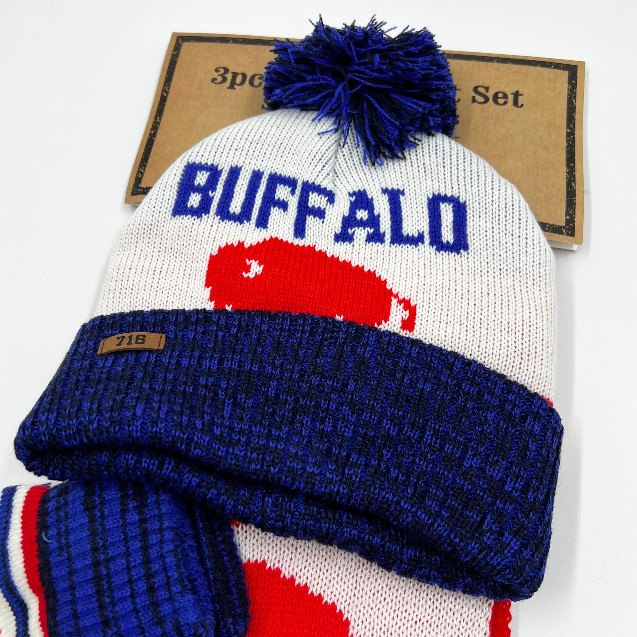 Buffalo 716 Red, White, and Blue Hat, Gloves, and Scarf Set - Image 4