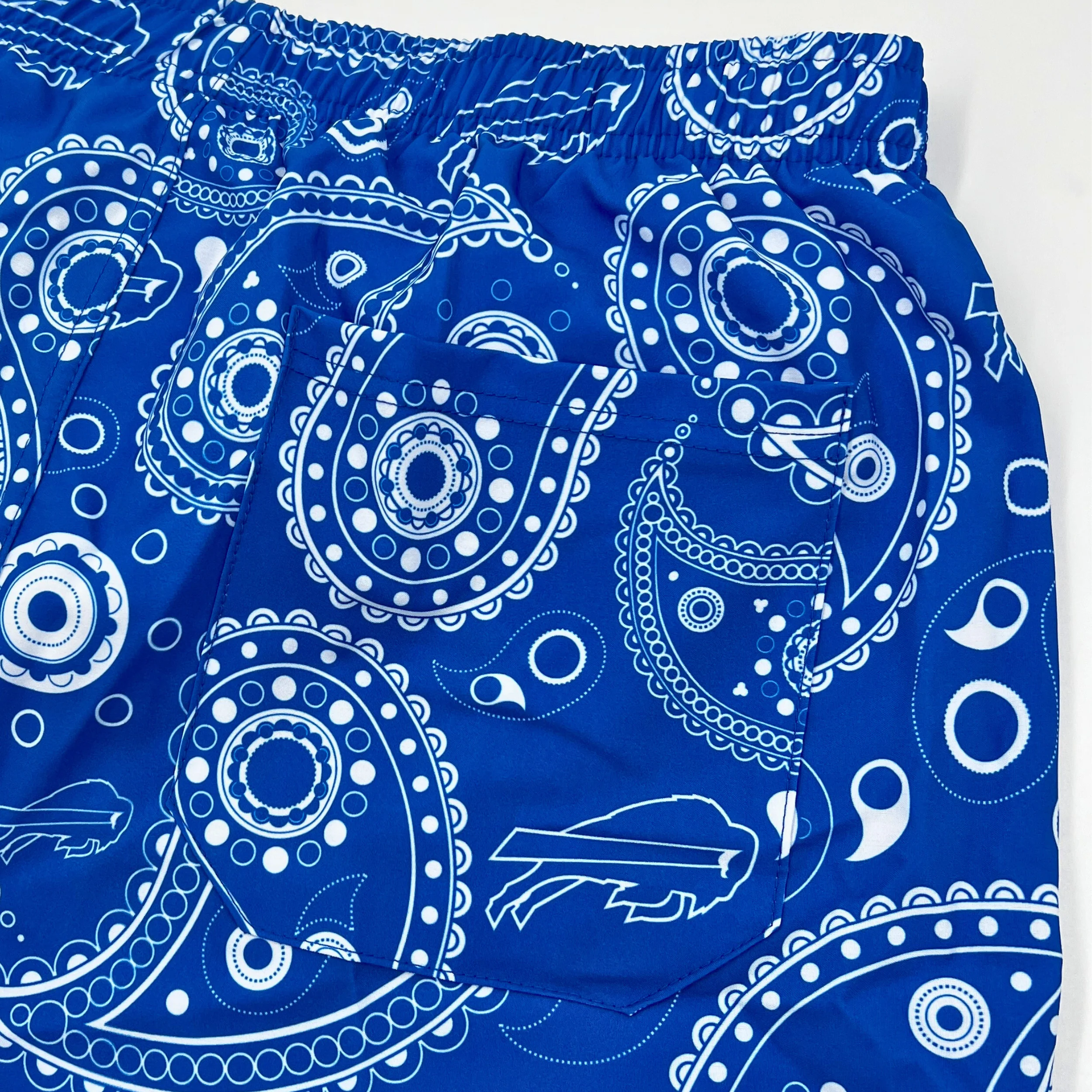 Buffalo Bills Paisley Traditional Pattern Royal Swim Trunks - Image 4