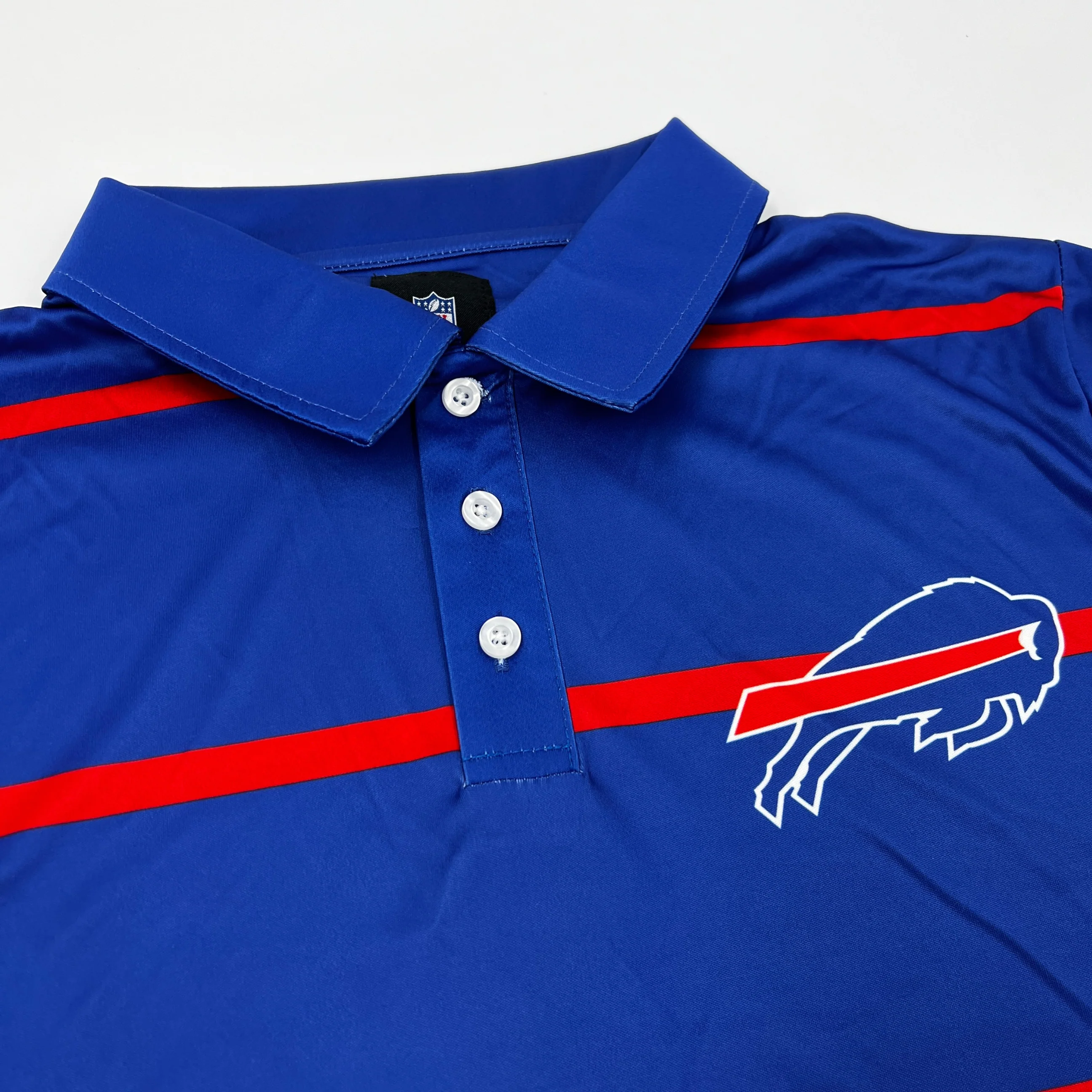 Buffalo Bills Royal Blue & Red Striped Polo - Image 3