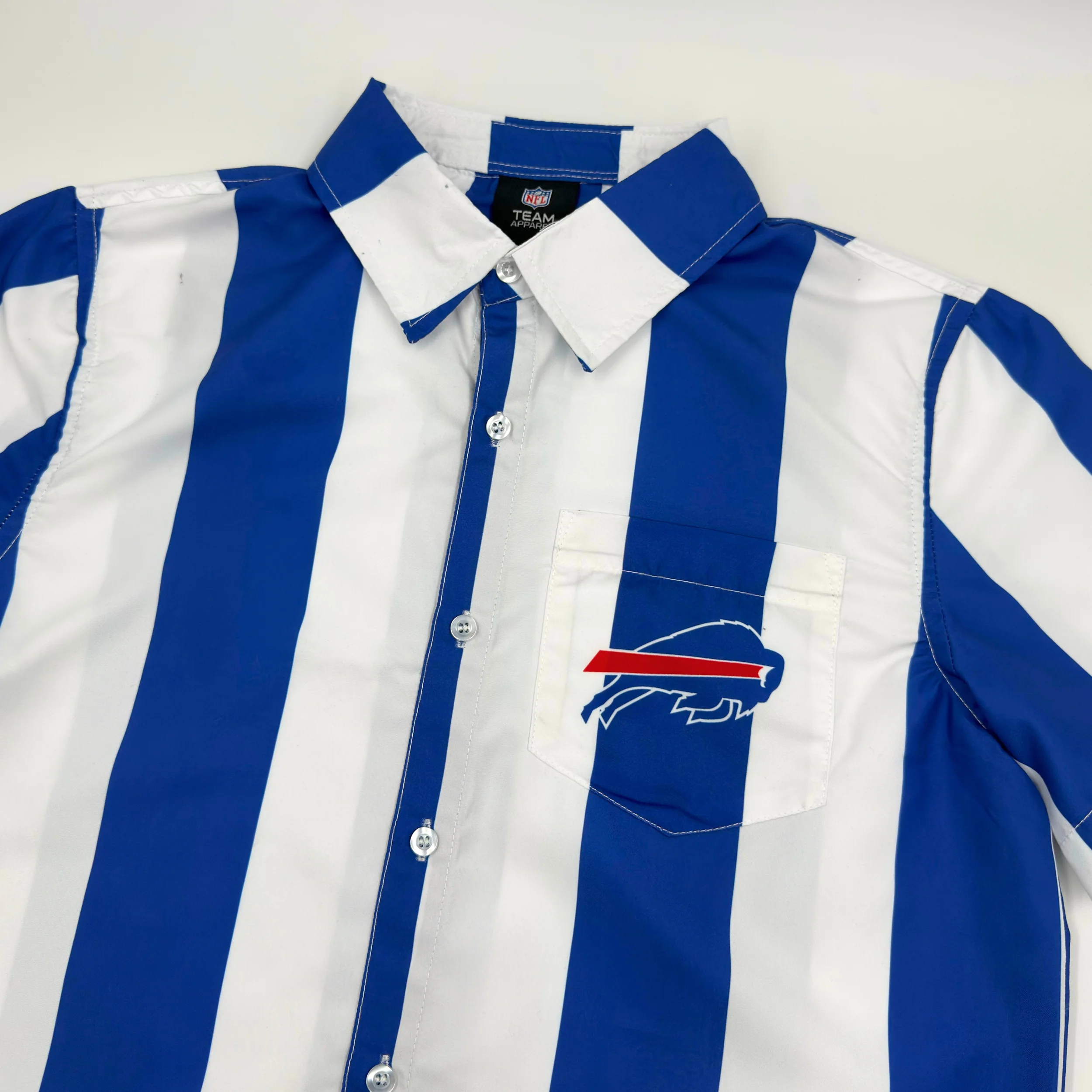 Buffalo Bills Royal & White Nautical Stripe Button Up - Image 4