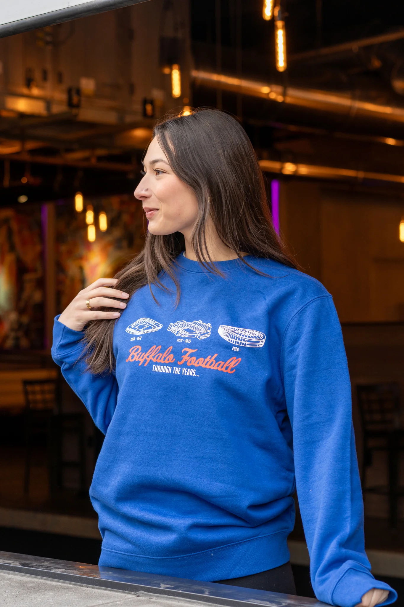 Buffalo Football Throughout The Years Blue Crewneck Sweatshirt - Image 3