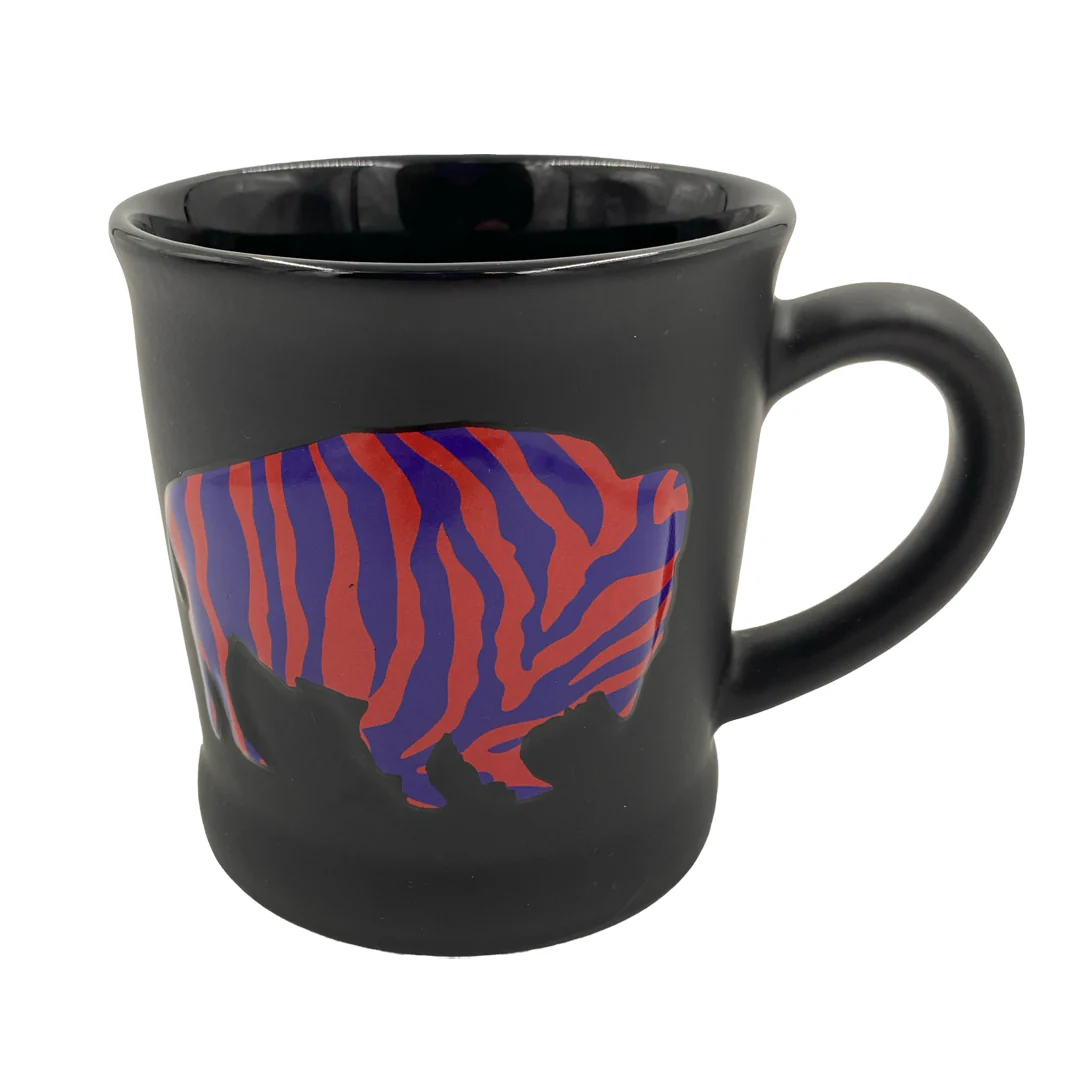 Buffalo, NY With Red & Blue Bison Black Mug - Image 2