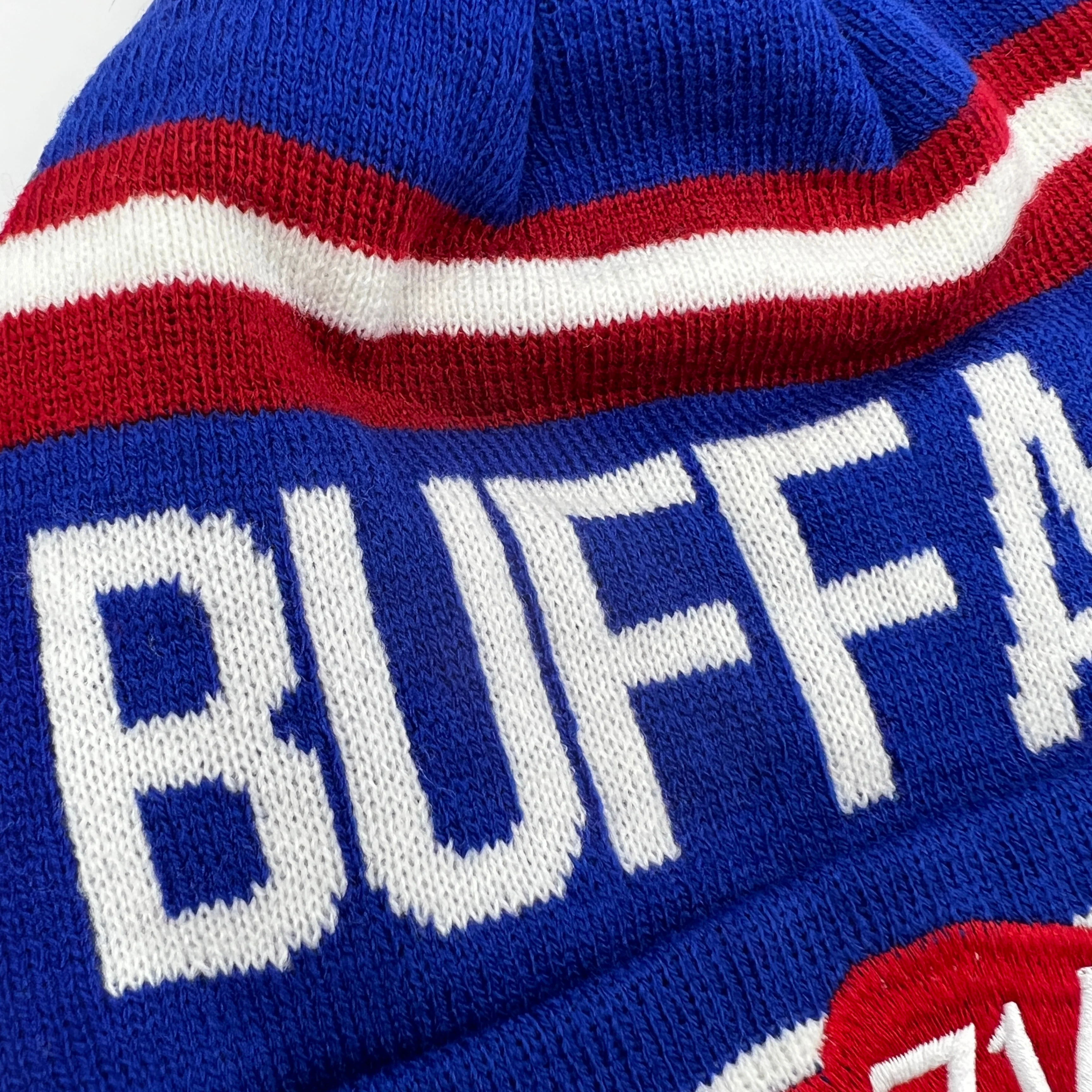 Buffalo Red, White, and Blue Knit Pom Pom Winter Hat - Image 5