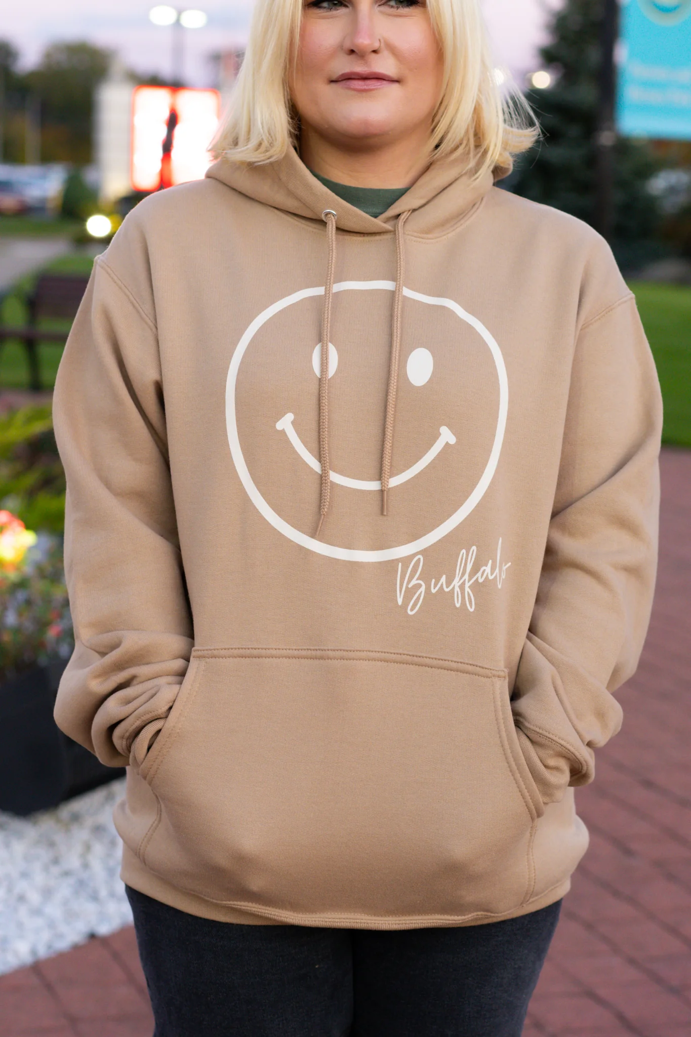 Buffalo Smiley Face Sand Hoodie - Image 5