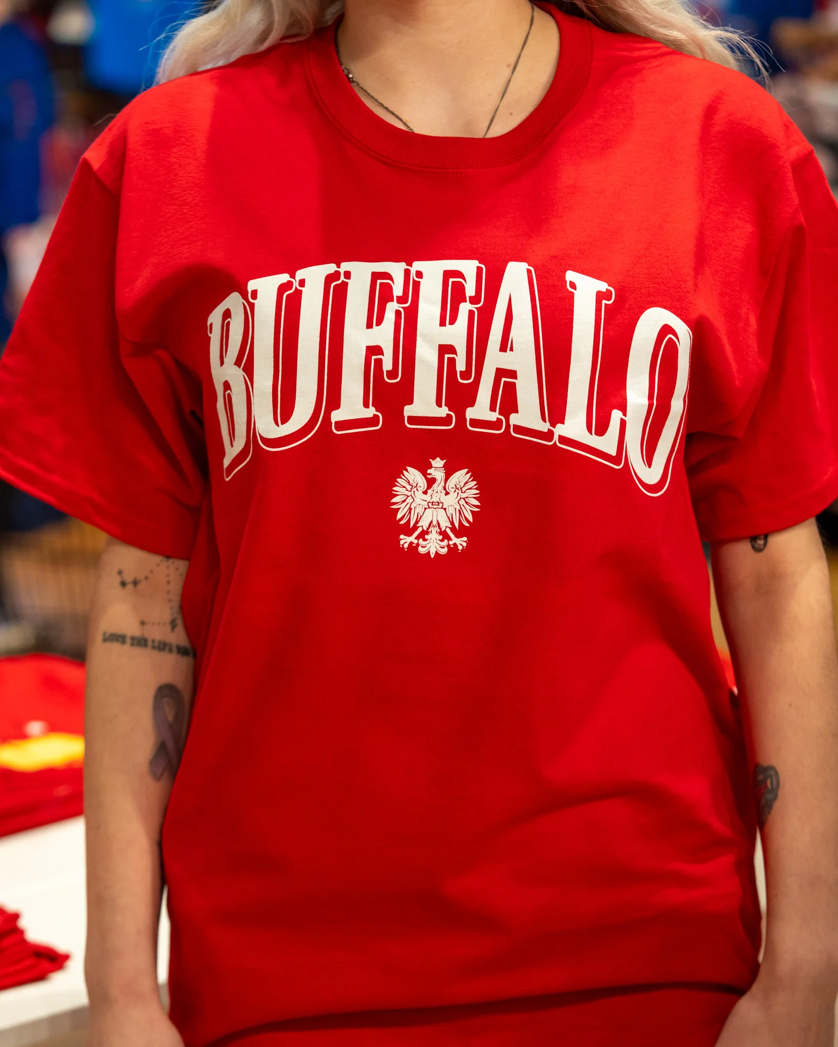 Buffalo with Polish White Eagle Red Short Sleeve T-Shirt - Image 5