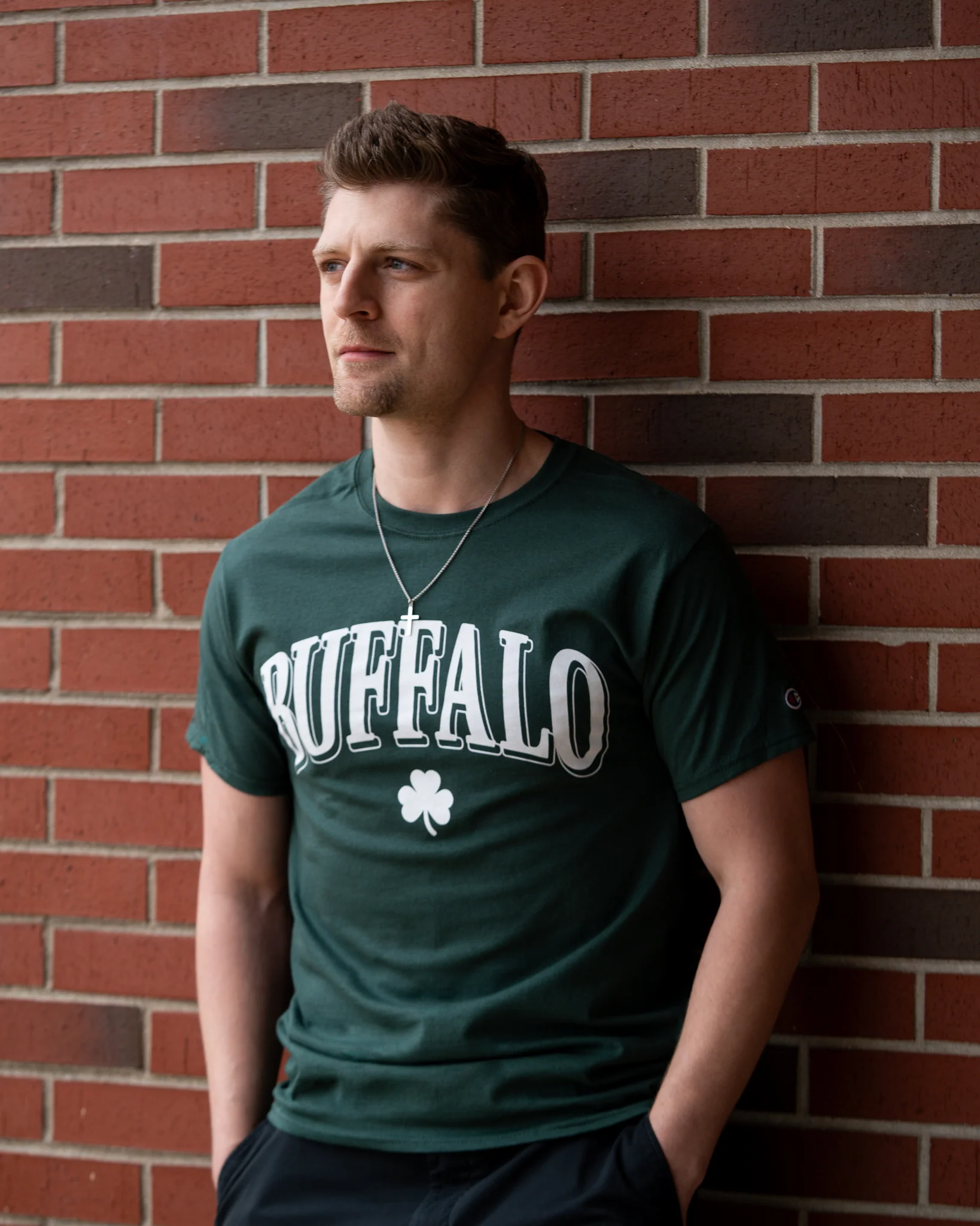 Buffalo With Shamrock Dark Green T-Shirt - Image 3