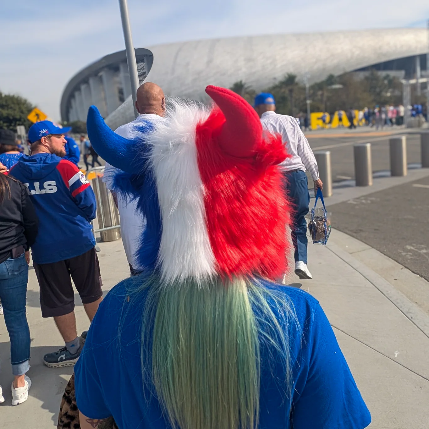Furry Red, White, & Blue Bison Winter Hat - Image 3