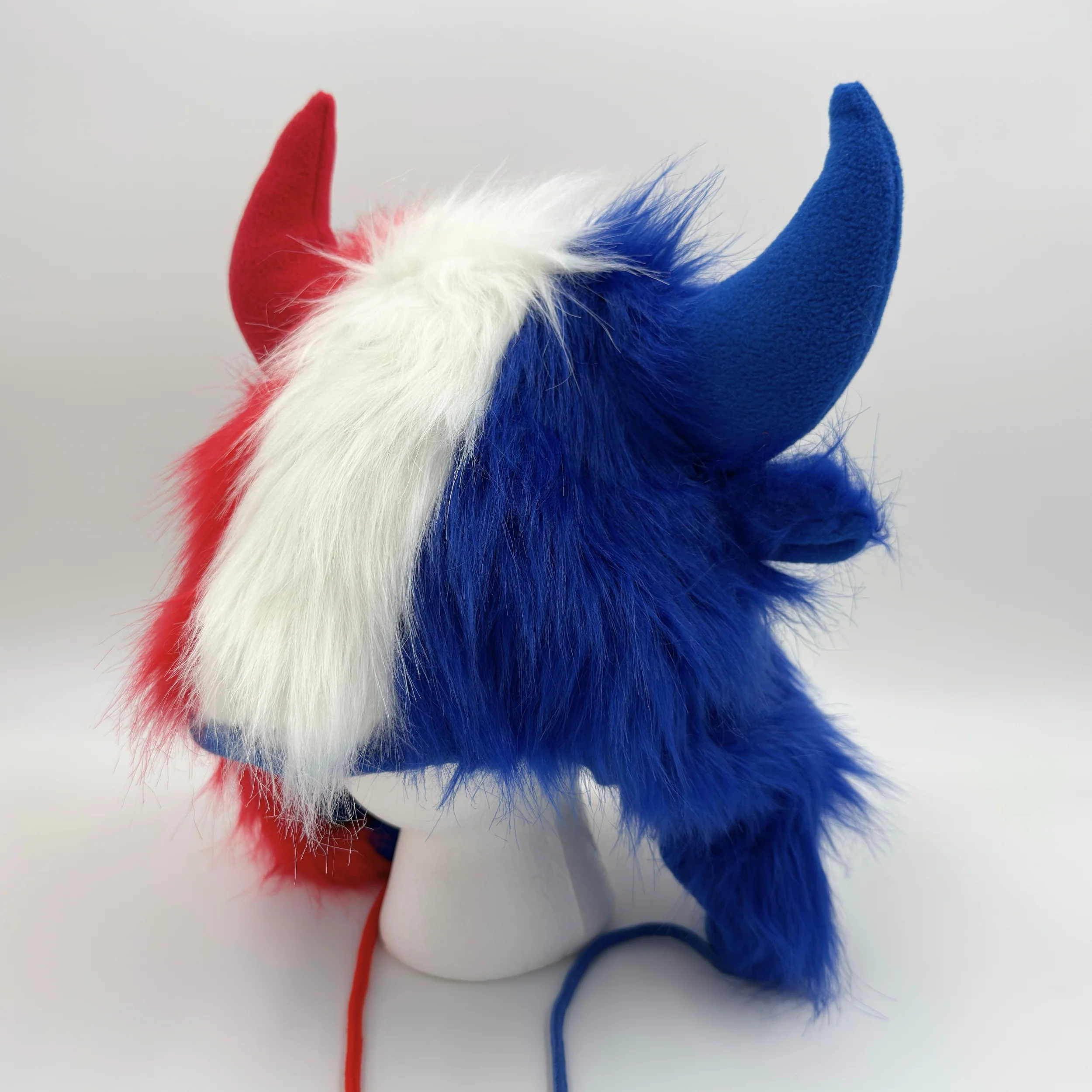 Furry Red, White, & Blue Bison Winter Hat - Image 4
