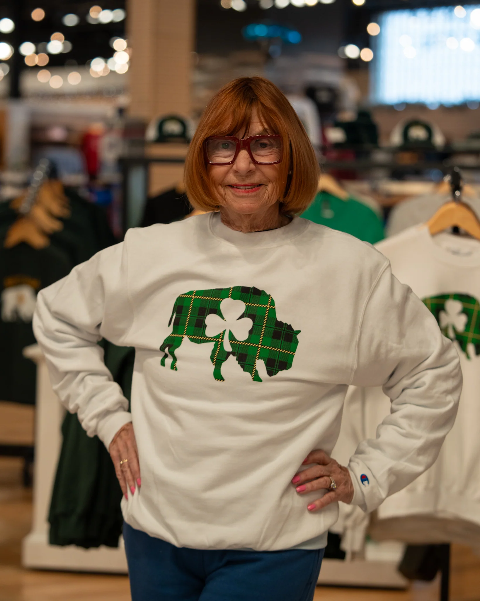 Green Plaid Buffalo With Shamrock White Crewneck - Image 4