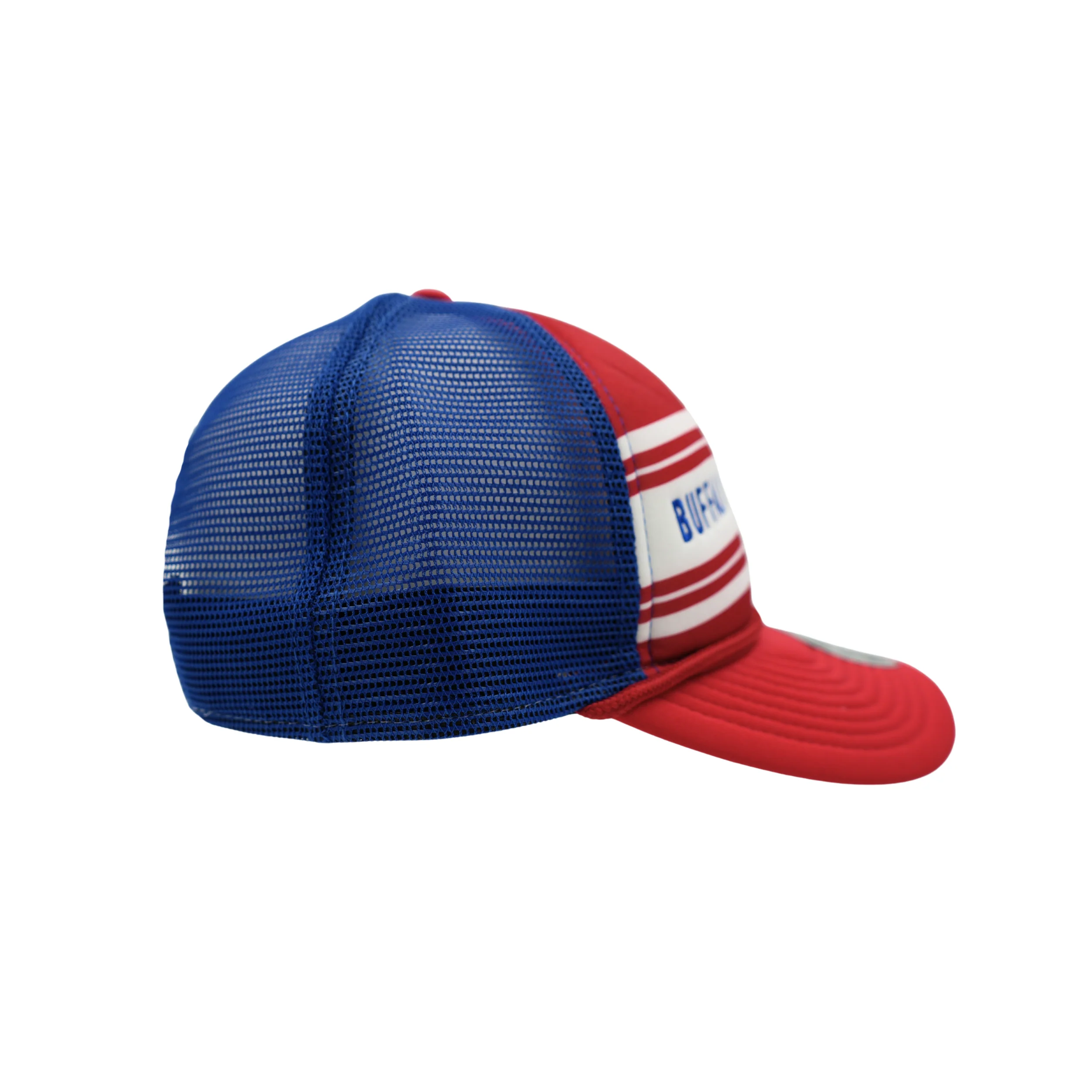 New Era 9FORTY Buffalo Bills Throwback Red Linear A-Frame Trucker Hat - Image 4