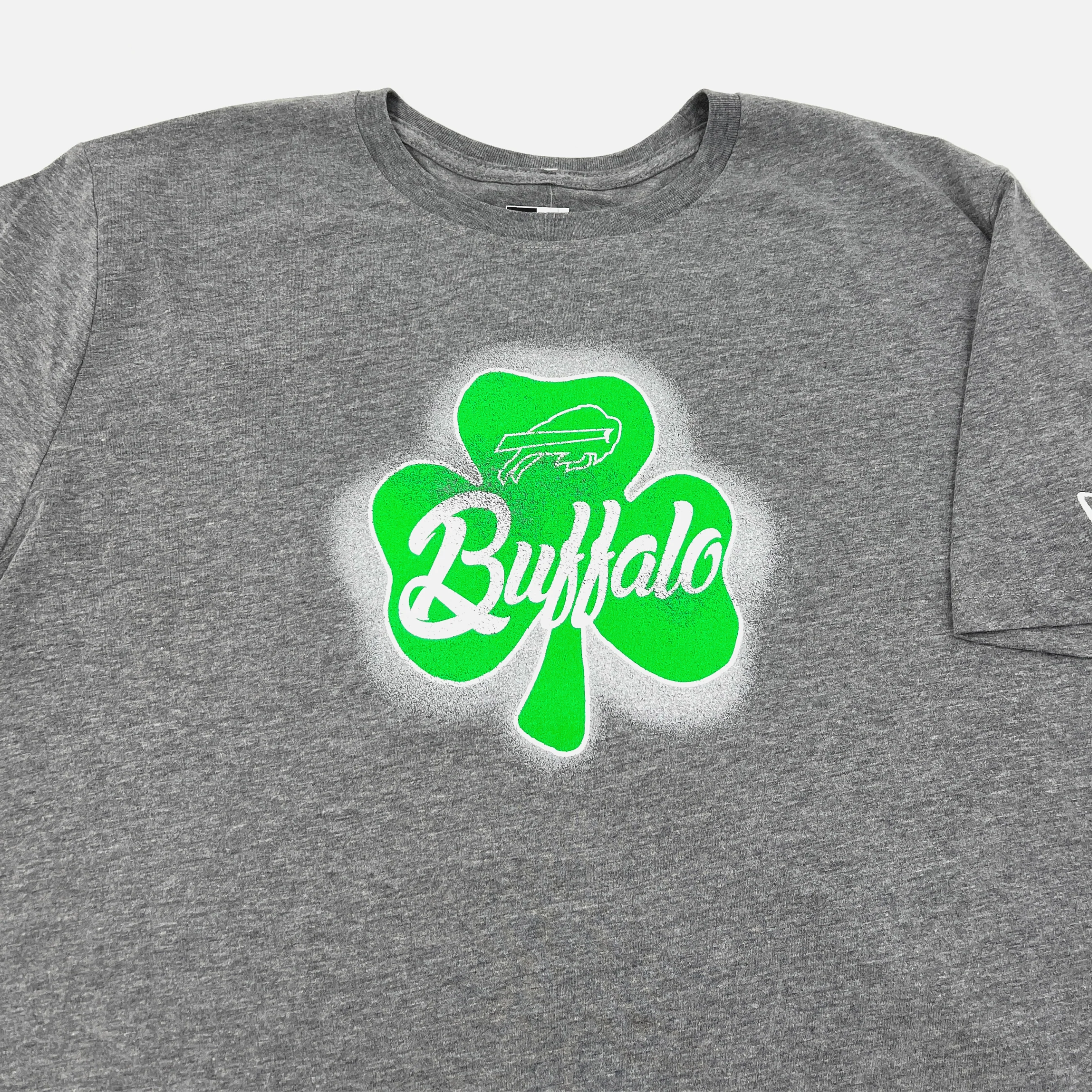 New Era Bills Green Spray Paint Shamrock Gray Short Sleeve Shirt - Image 3