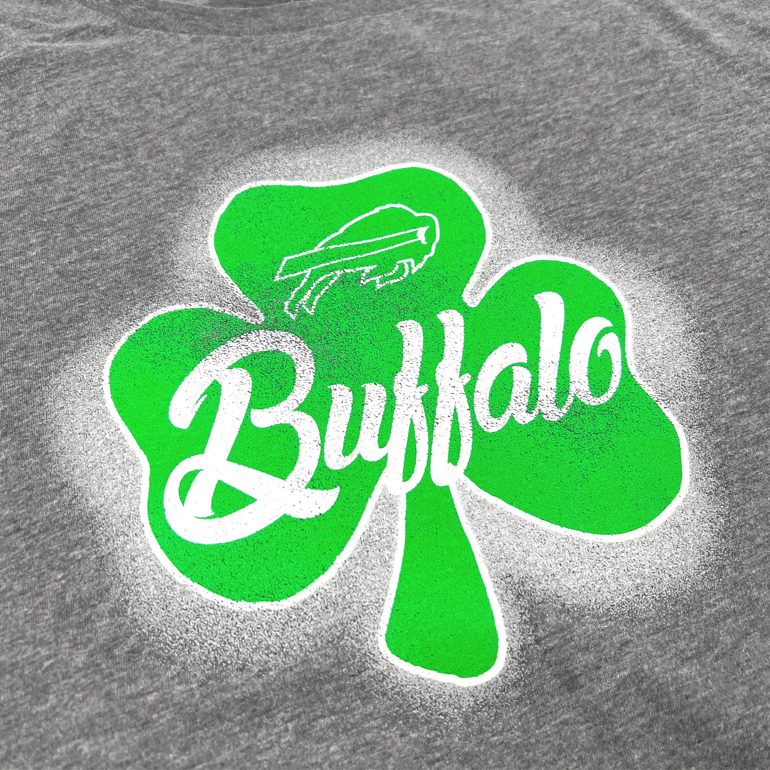 New Era Bills Green Spray Paint Shamrock Gray Short Sleeve Shirt - Image 4