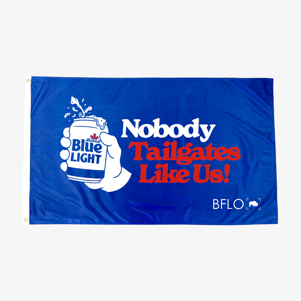 Nobody Tailgates Like Us Royal Blue House Flag