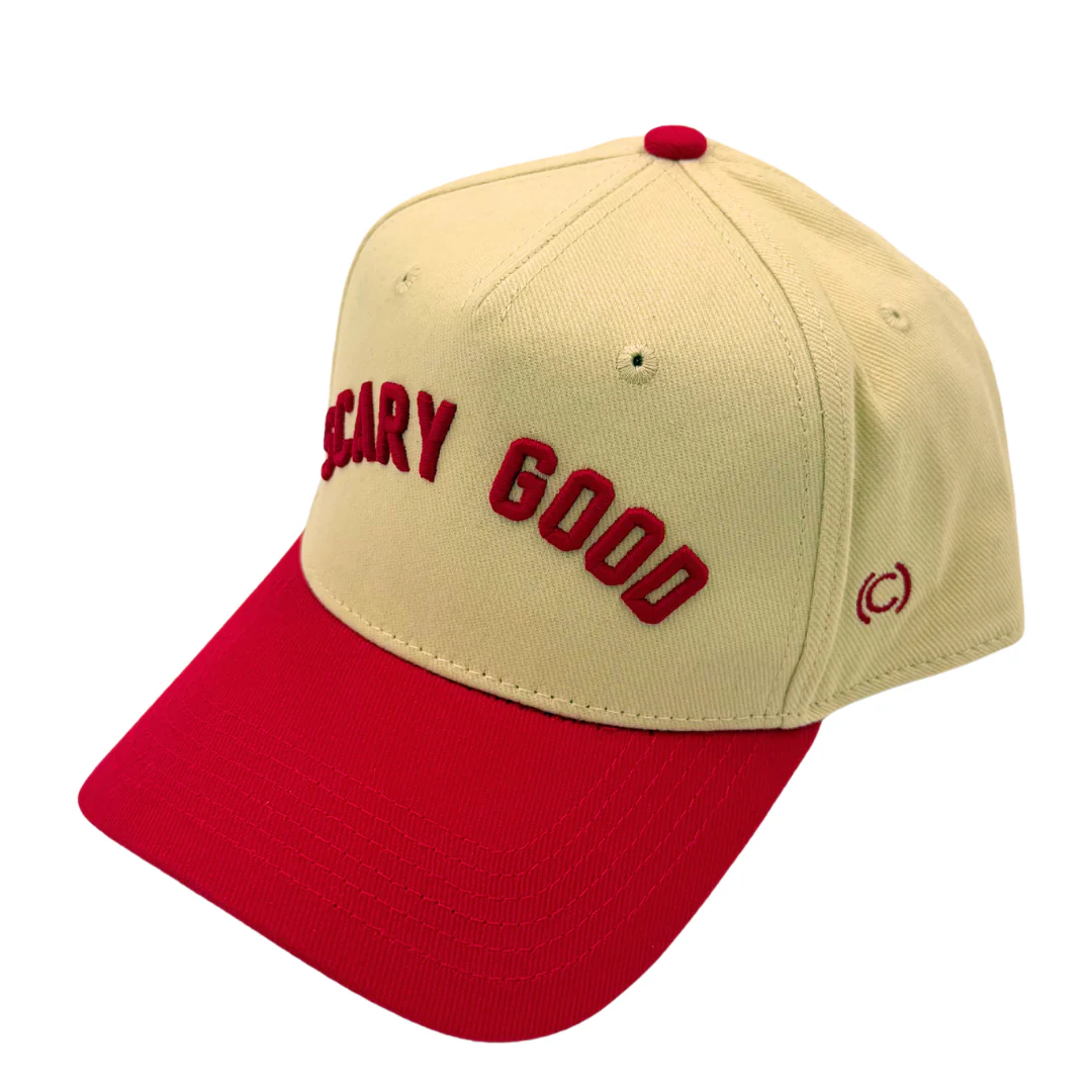 Scary Good Cream & Red A-Frame Trucker Hat - Image 4