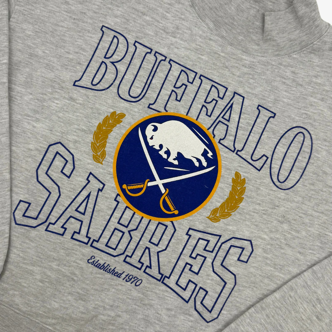 Sabres Heather Grey Royal & Gold Logo Mockneck Sweater - Image 3