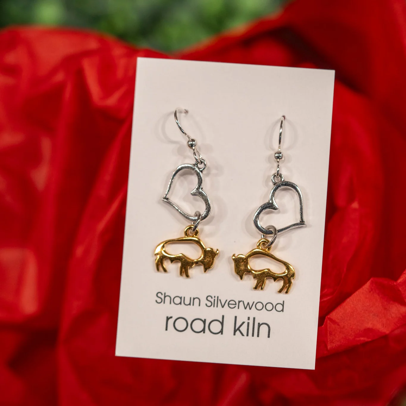 Sterling Silver Heart With Gold Buffalo Earrings