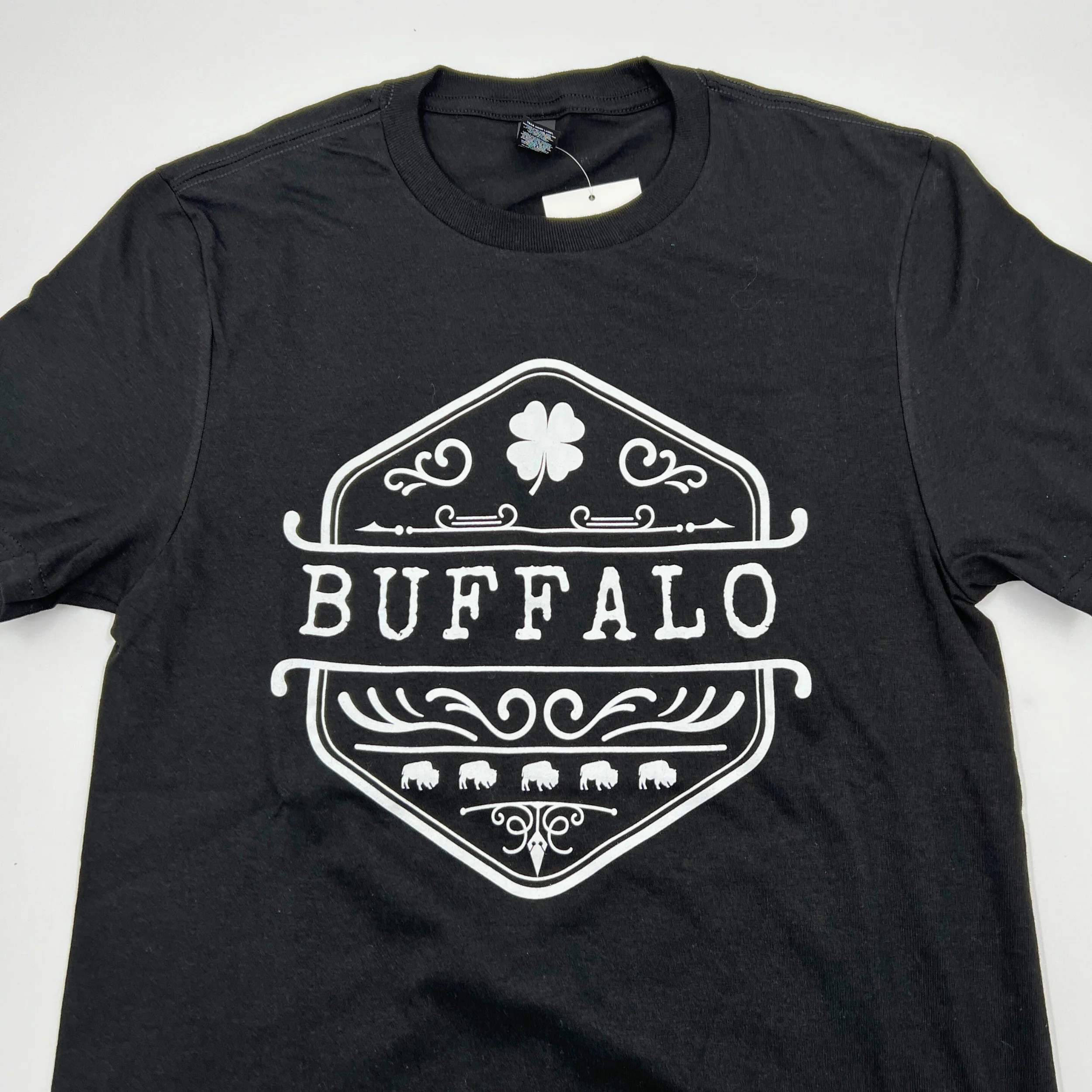 Vintage Buffalo Design With Clover Black Short Sleeve Shirt - Image 4