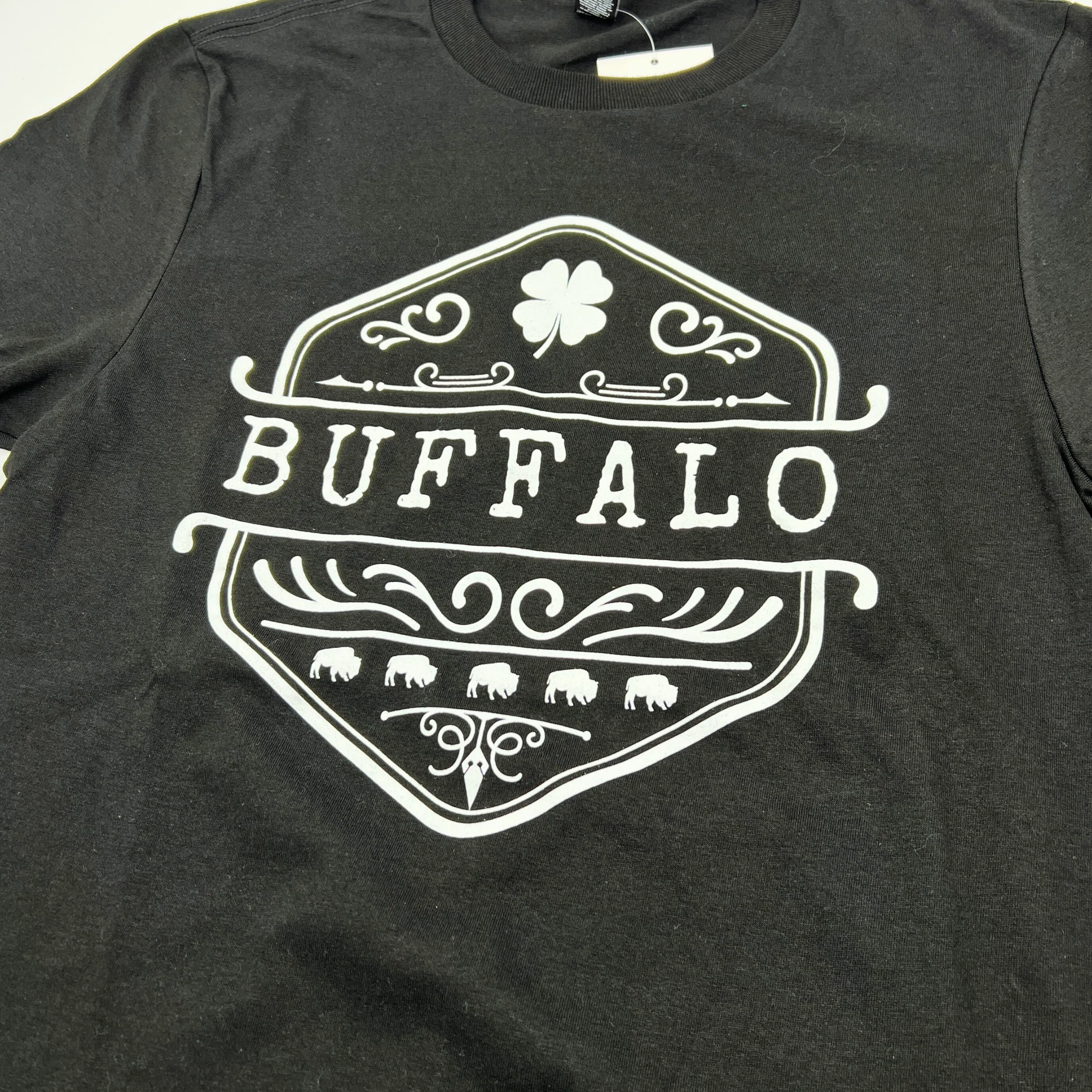 Vintage Buffalo Design With Clover Black Short Sleeve Shirt - Image 5