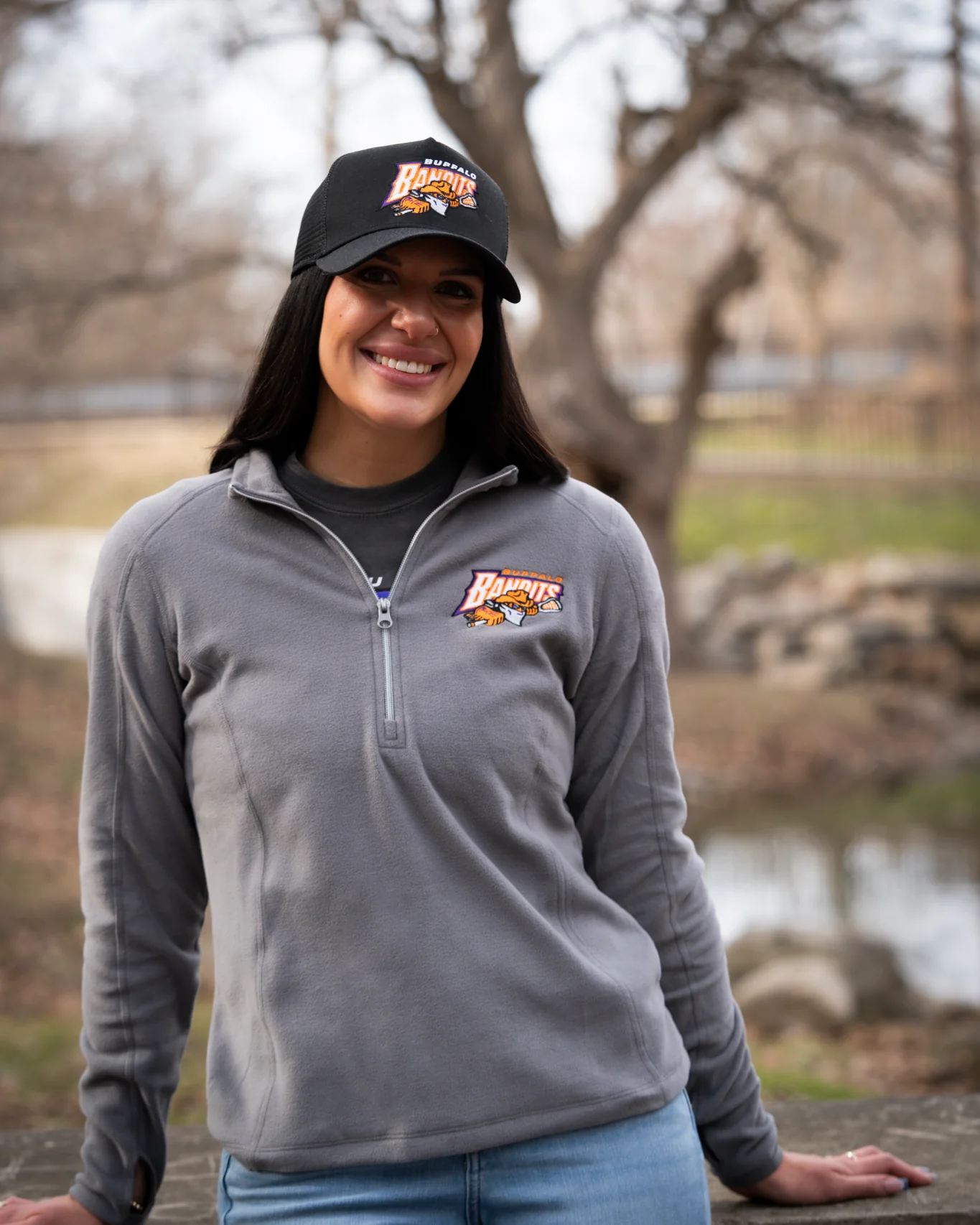 Women's Buffalo Bandits Microfleece Pearl Gray Half Zip Pullover - Image 2