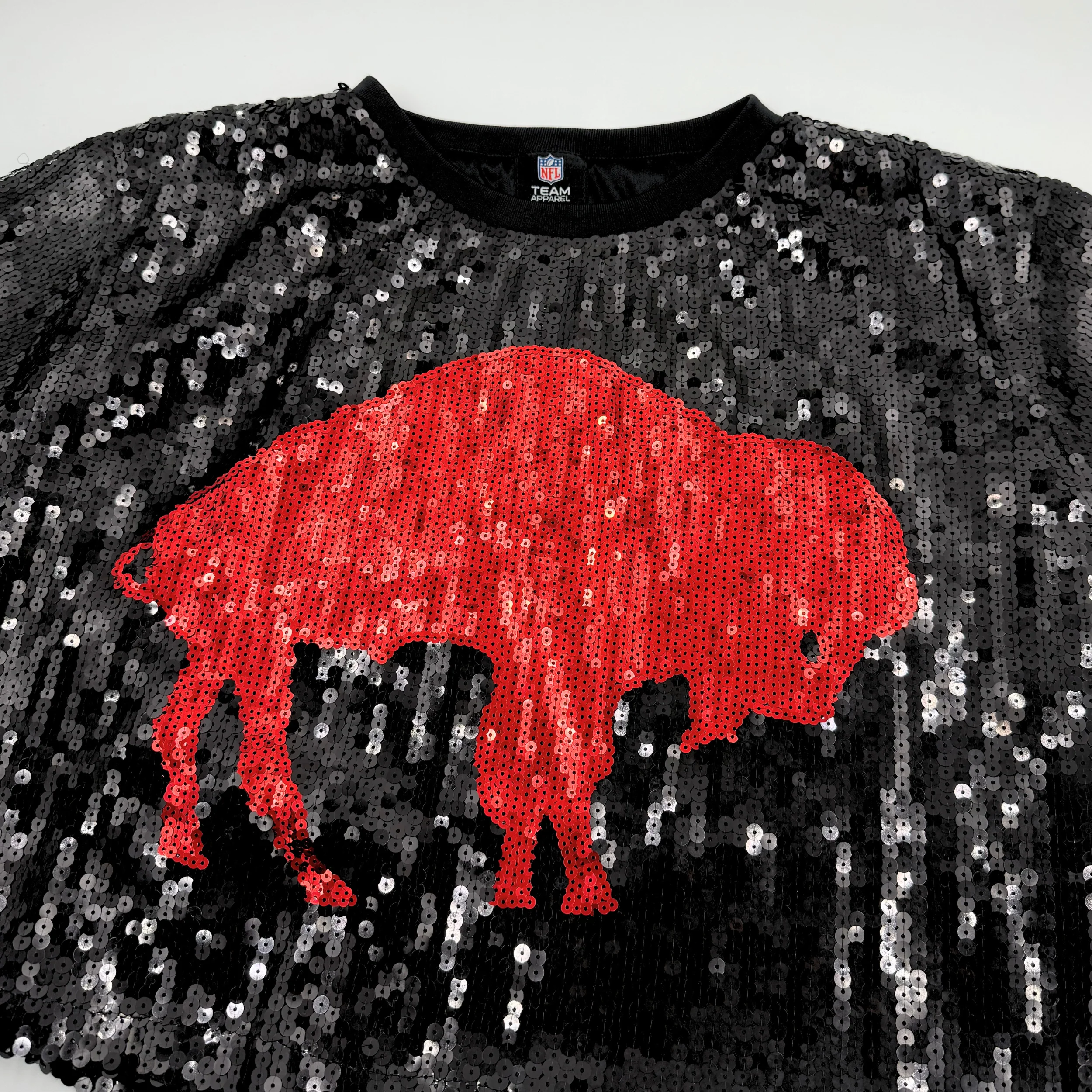 Women's Buffalo Bills Big Logo Black Sequin Crop Top - Image 3