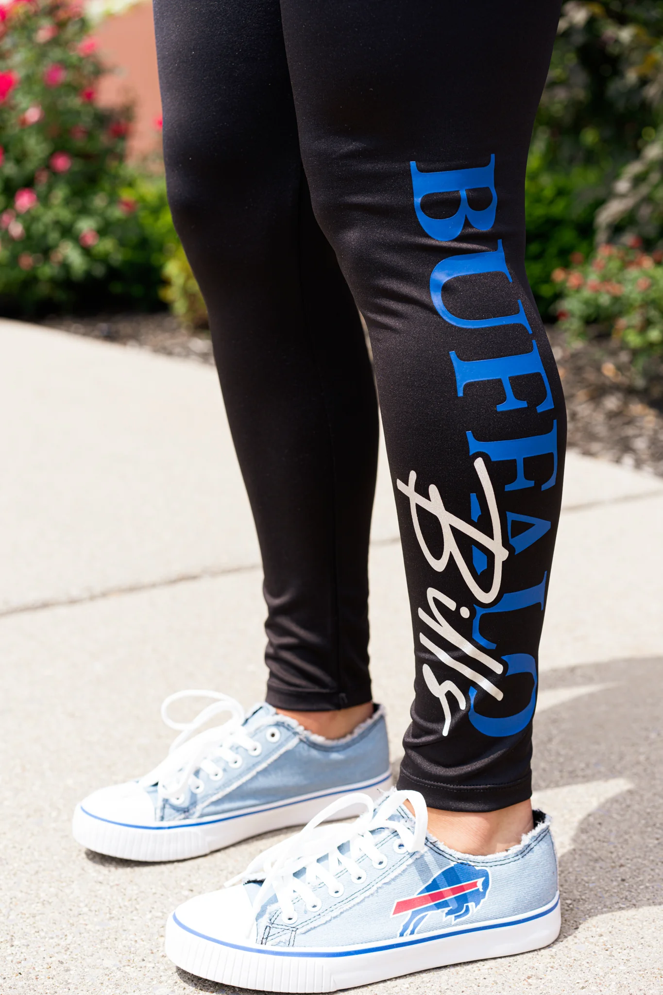 Women's Buffalo Bills Metallic Team Name Black Pitcher Leggings - Image 2