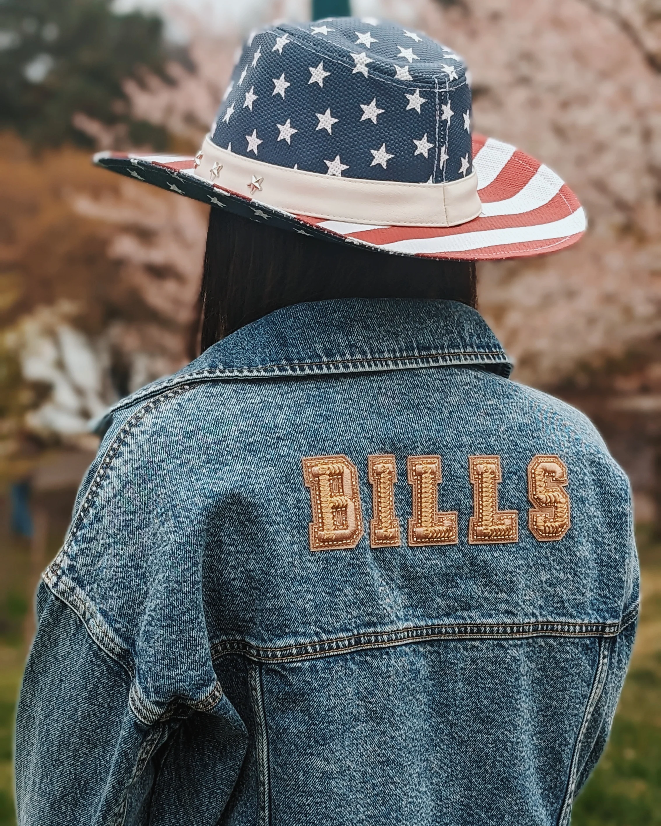 Women's Buffalo Bills Oversized Cropped Denim Jacket - Image 10