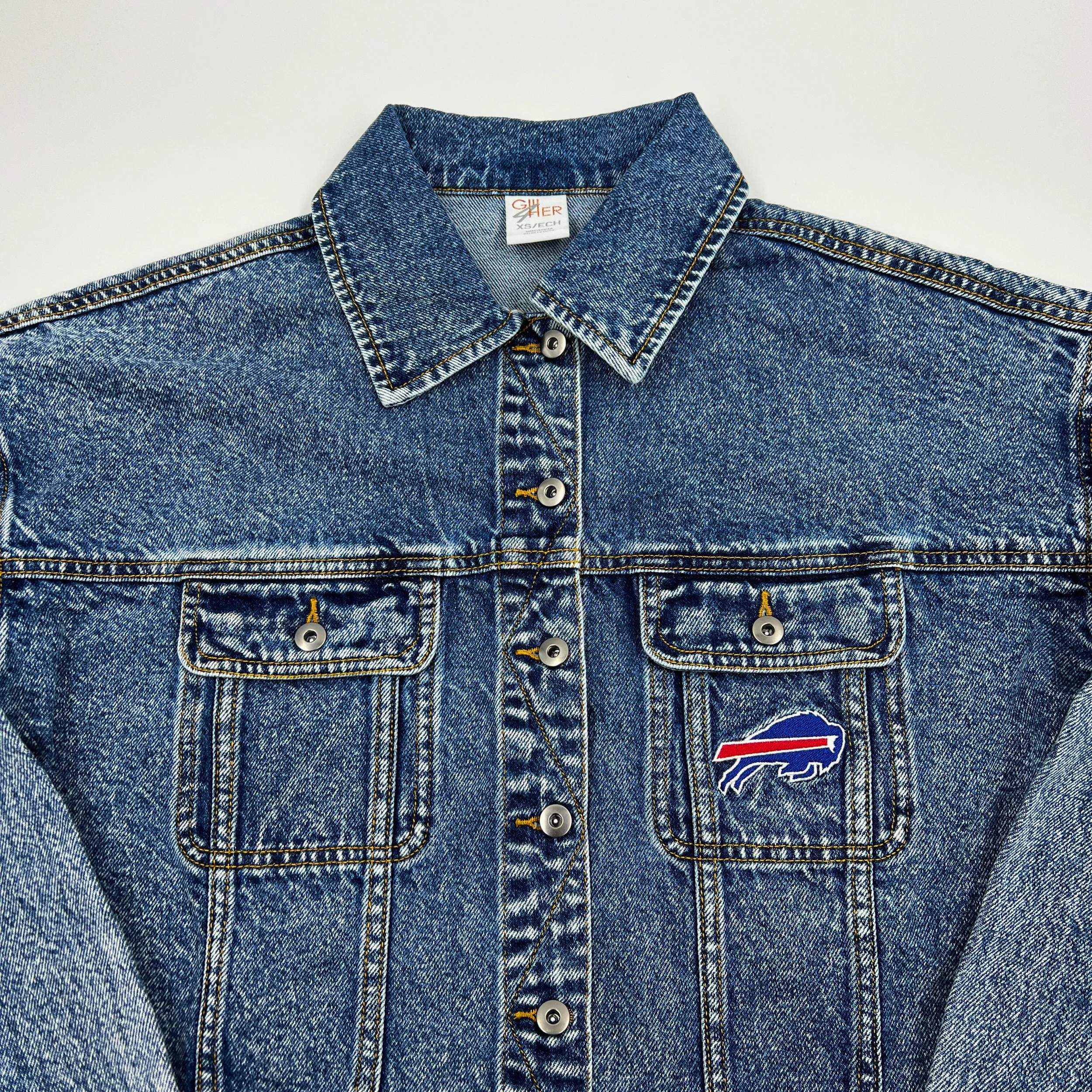 Women's Buffalo Bills Oversized Cropped Denim Jacket - Image 4