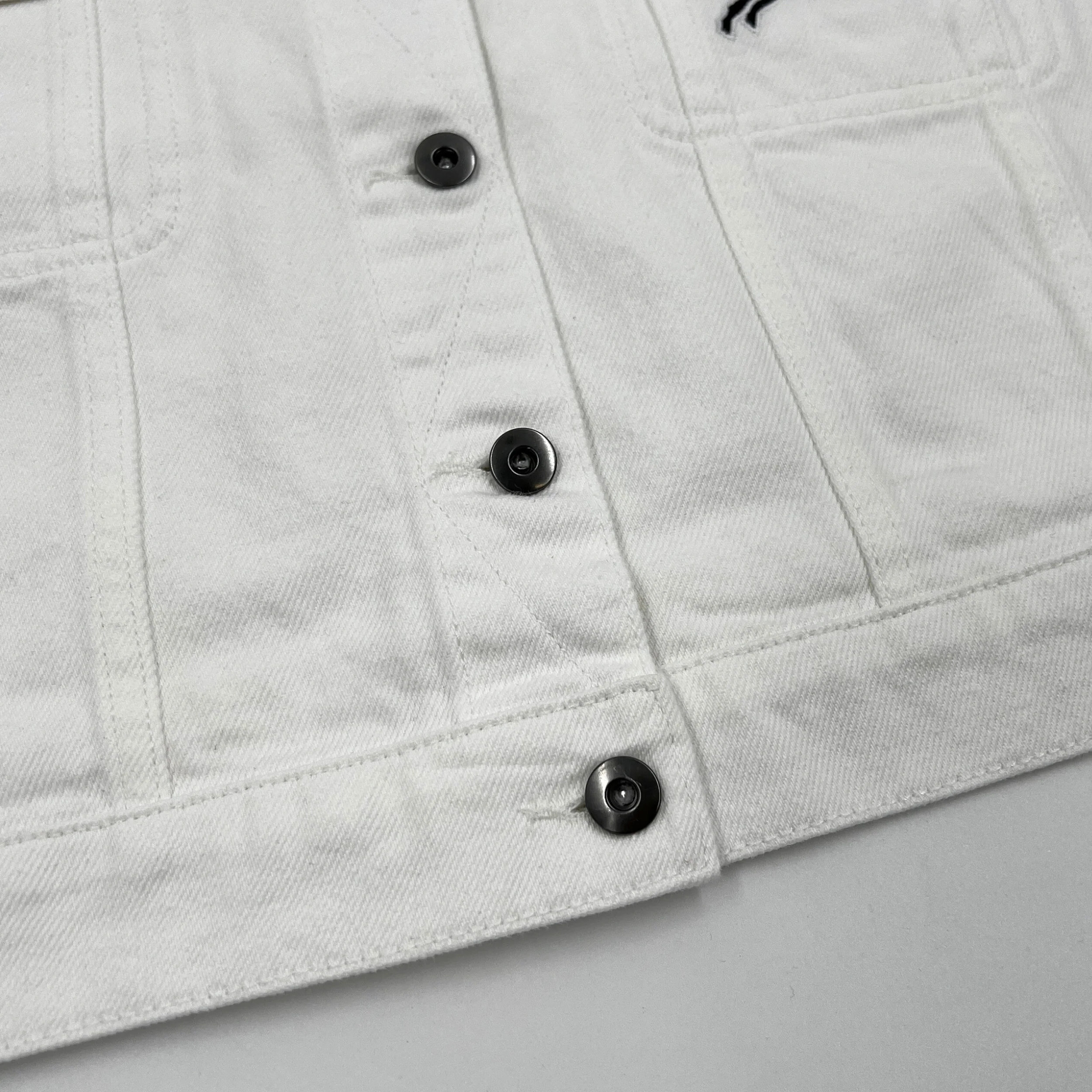 Women's Buffalo Bills Oversized Cropped White Denim Jacket - Image 4