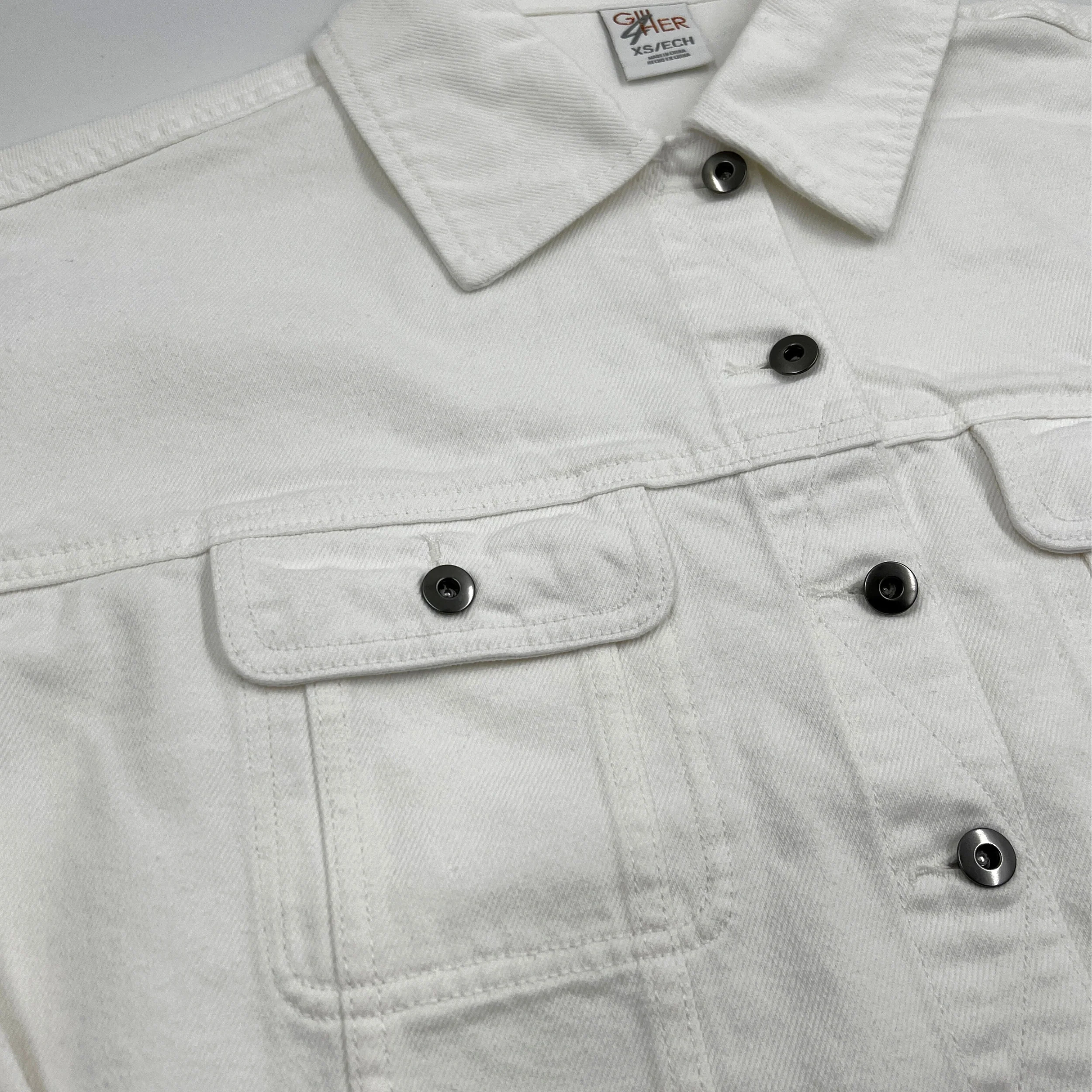 Women's Buffalo Bills Oversized Cropped White Denim Jacket - Image 5