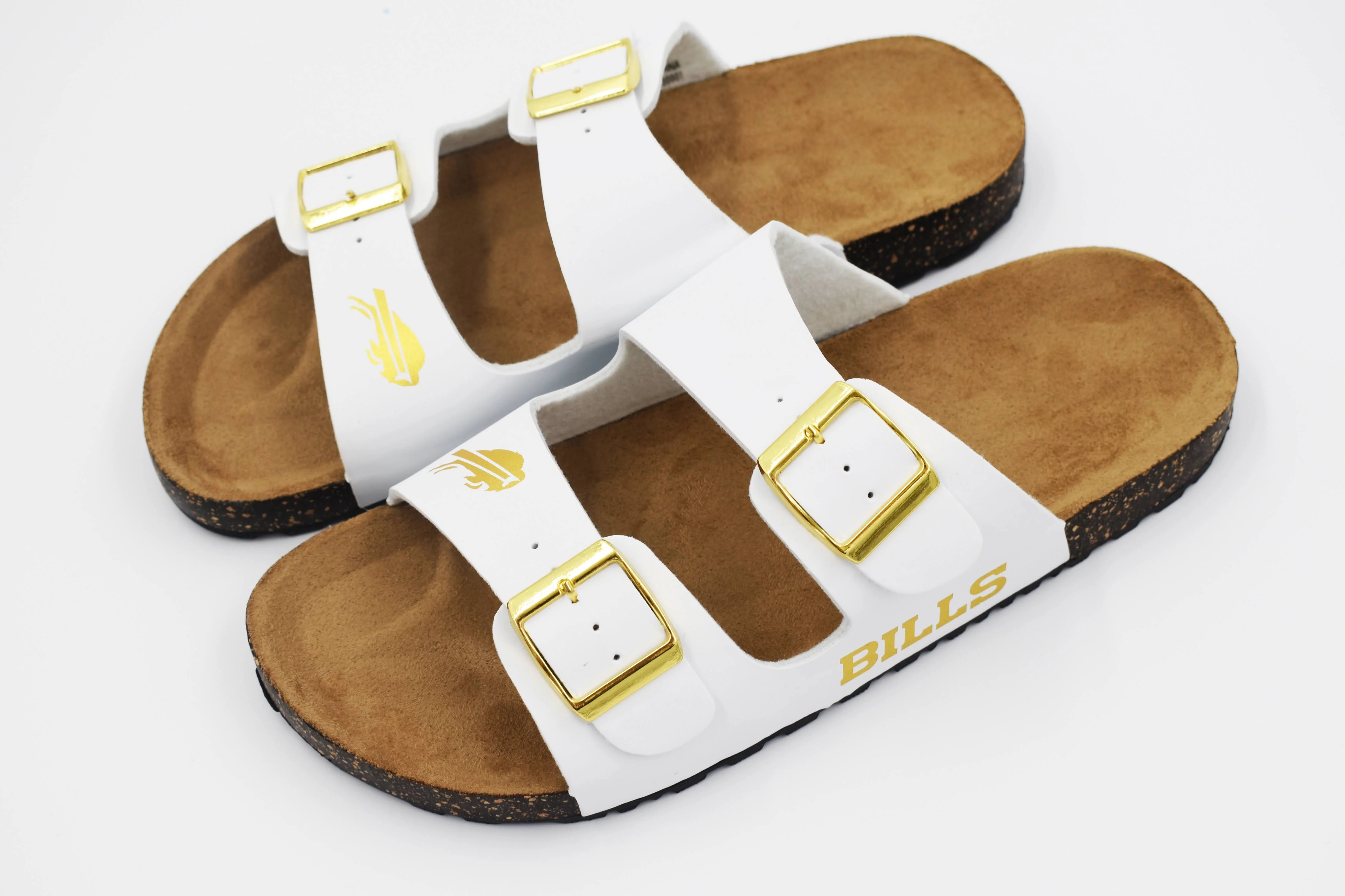 Women's Buffalo Bills White And Gold Double Buckle Sandal - Image 2