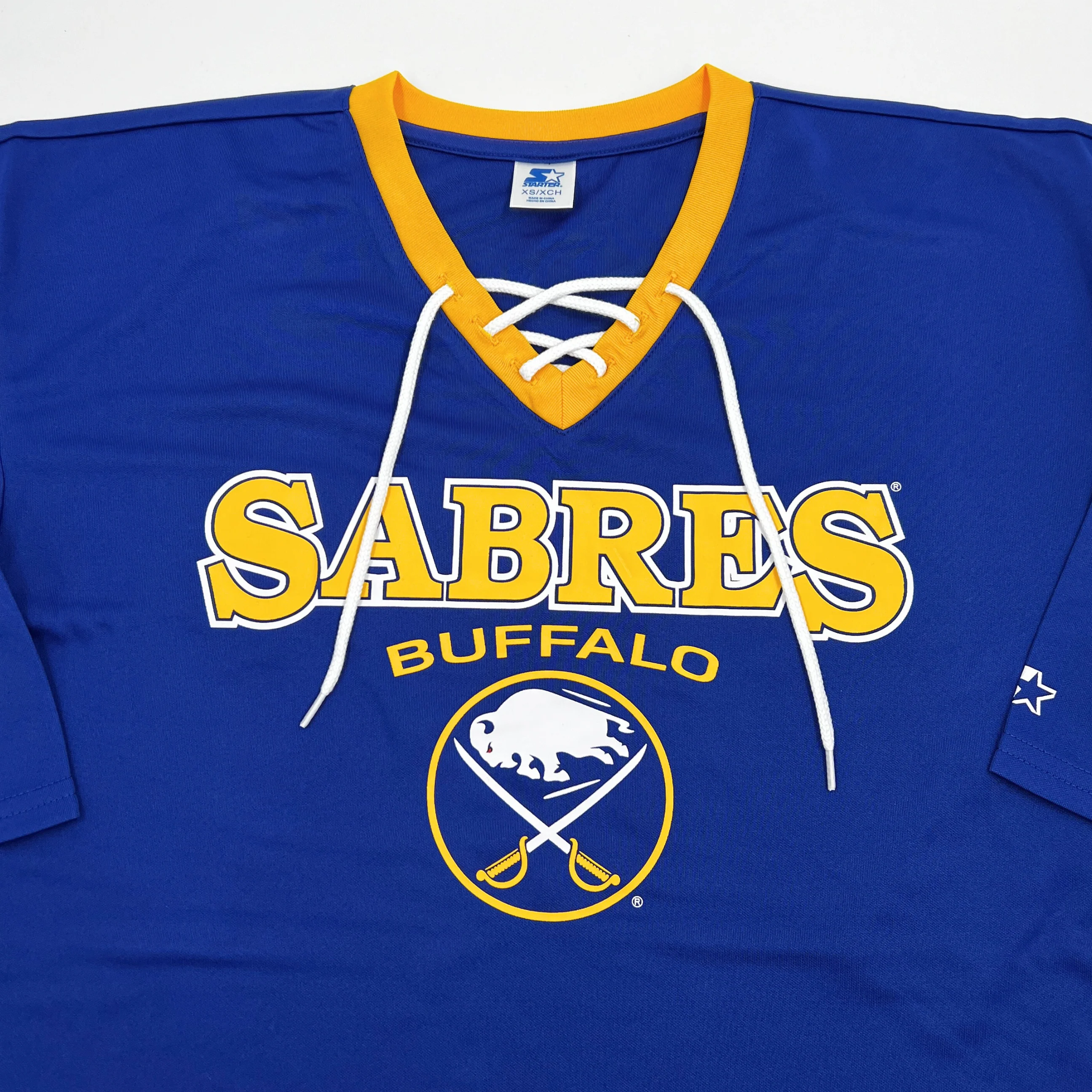 Women's Buffalo Sabres Royal Lace Up Starter Three Quarter Sleeve Shirt - Image 4