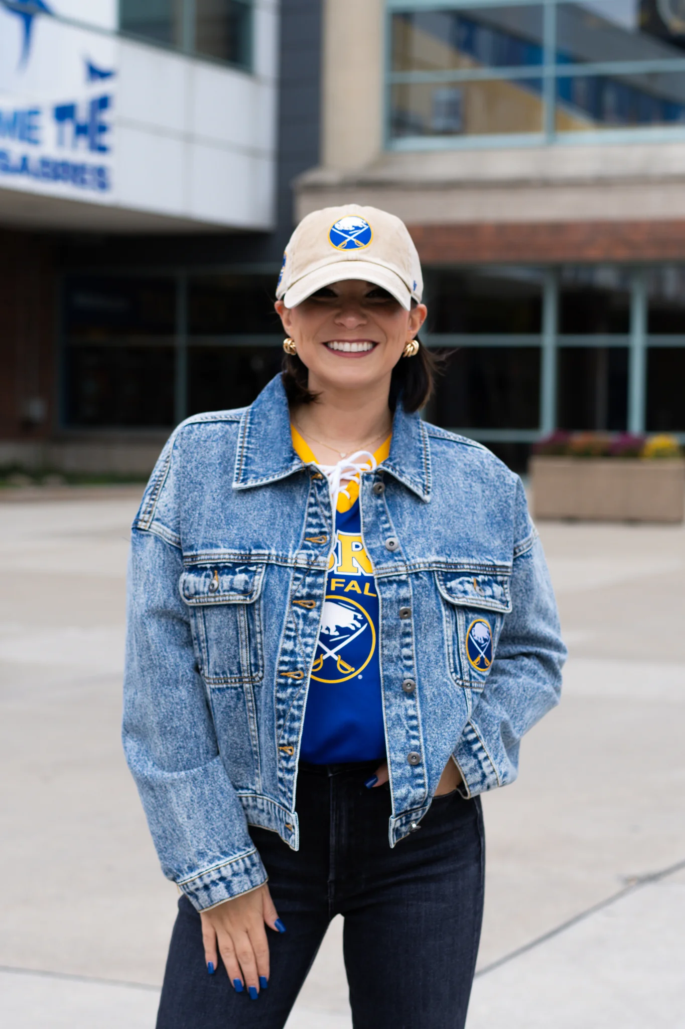 Women's Buffalo Sabres Royal Lace Up Starter Three Quarter Sleeve Shirt - Image 8