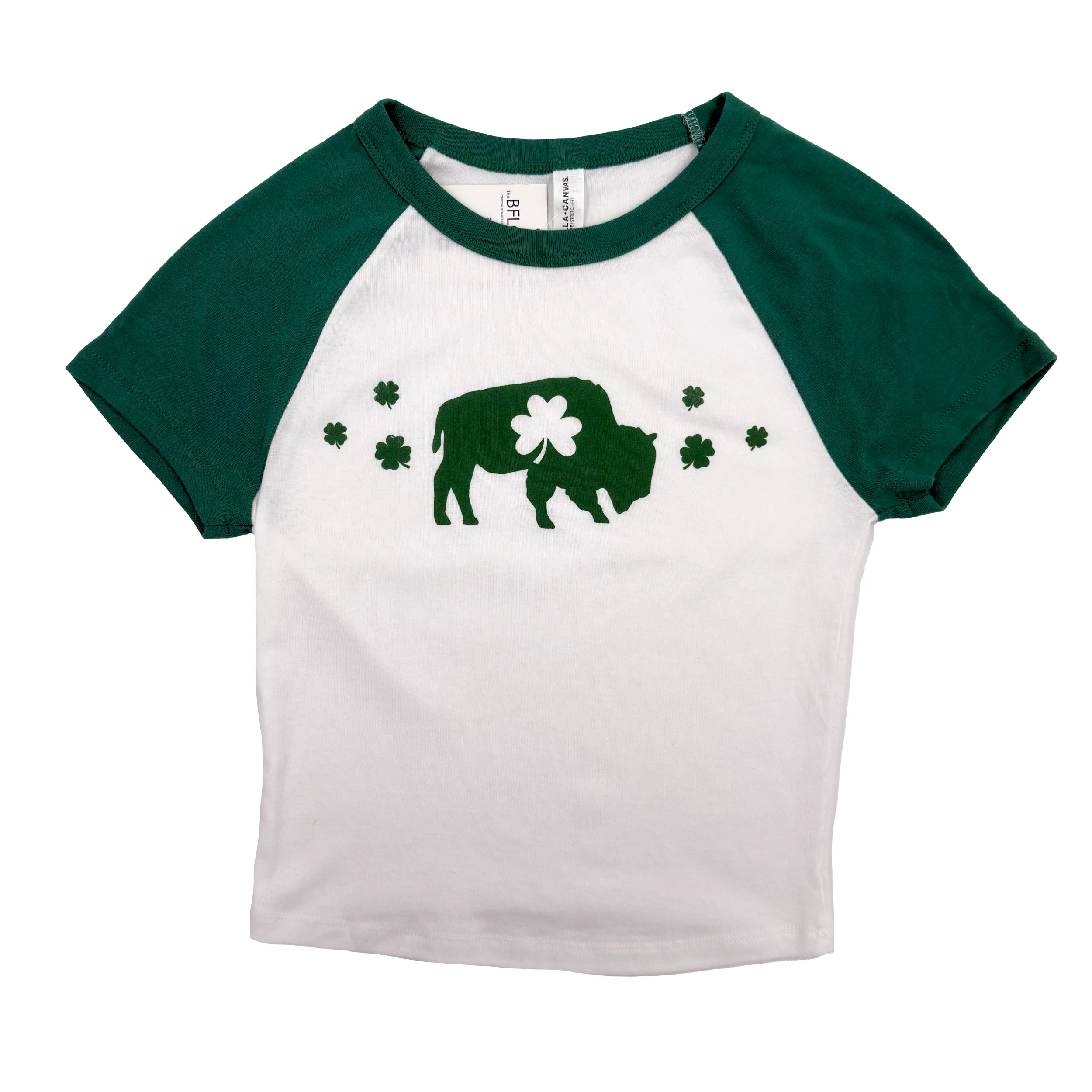 Women's Buffalo With Clovers White & Green Baby Tee