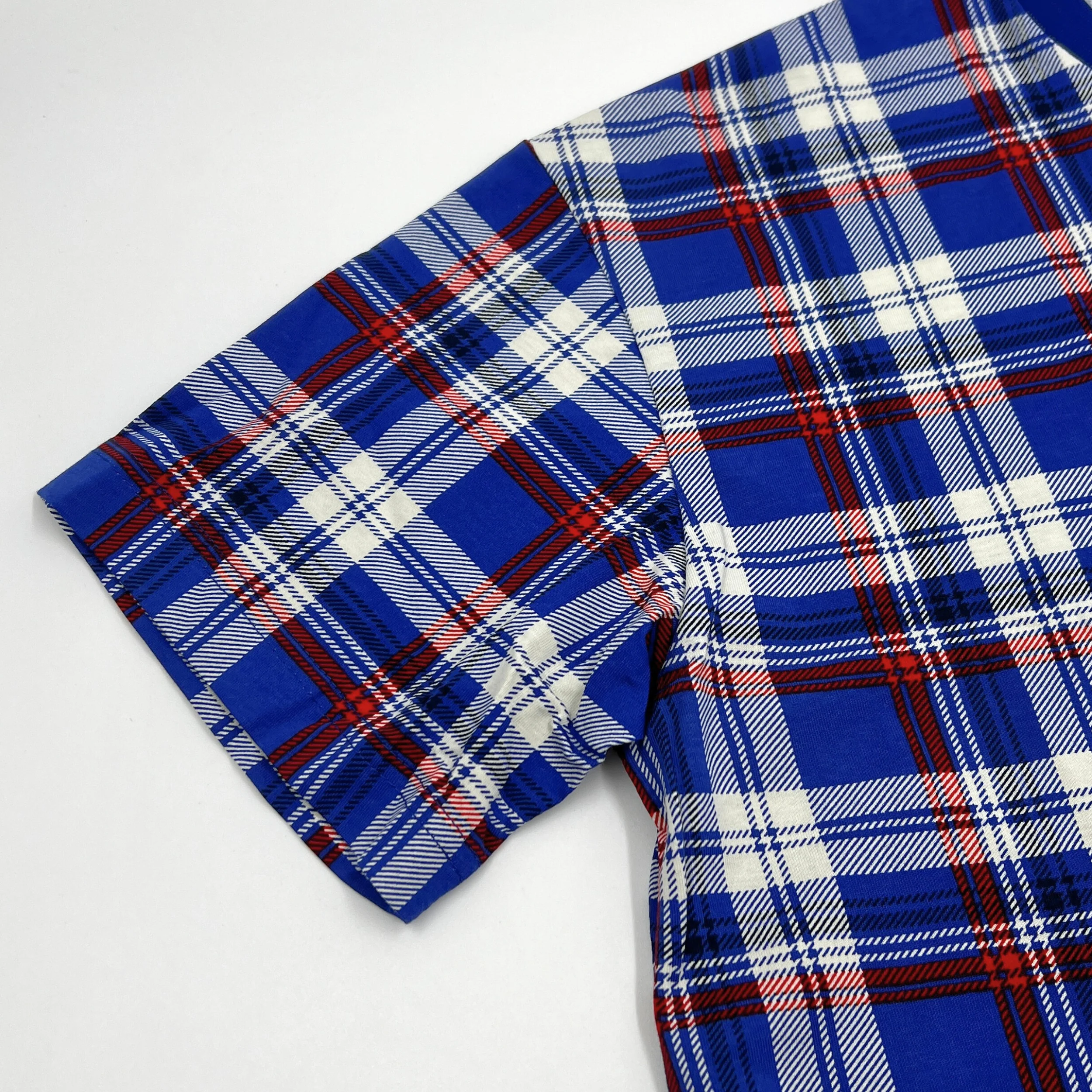 Women's New Era Bills 3rd Down Plaid Cropped T-Shirt - Image 4