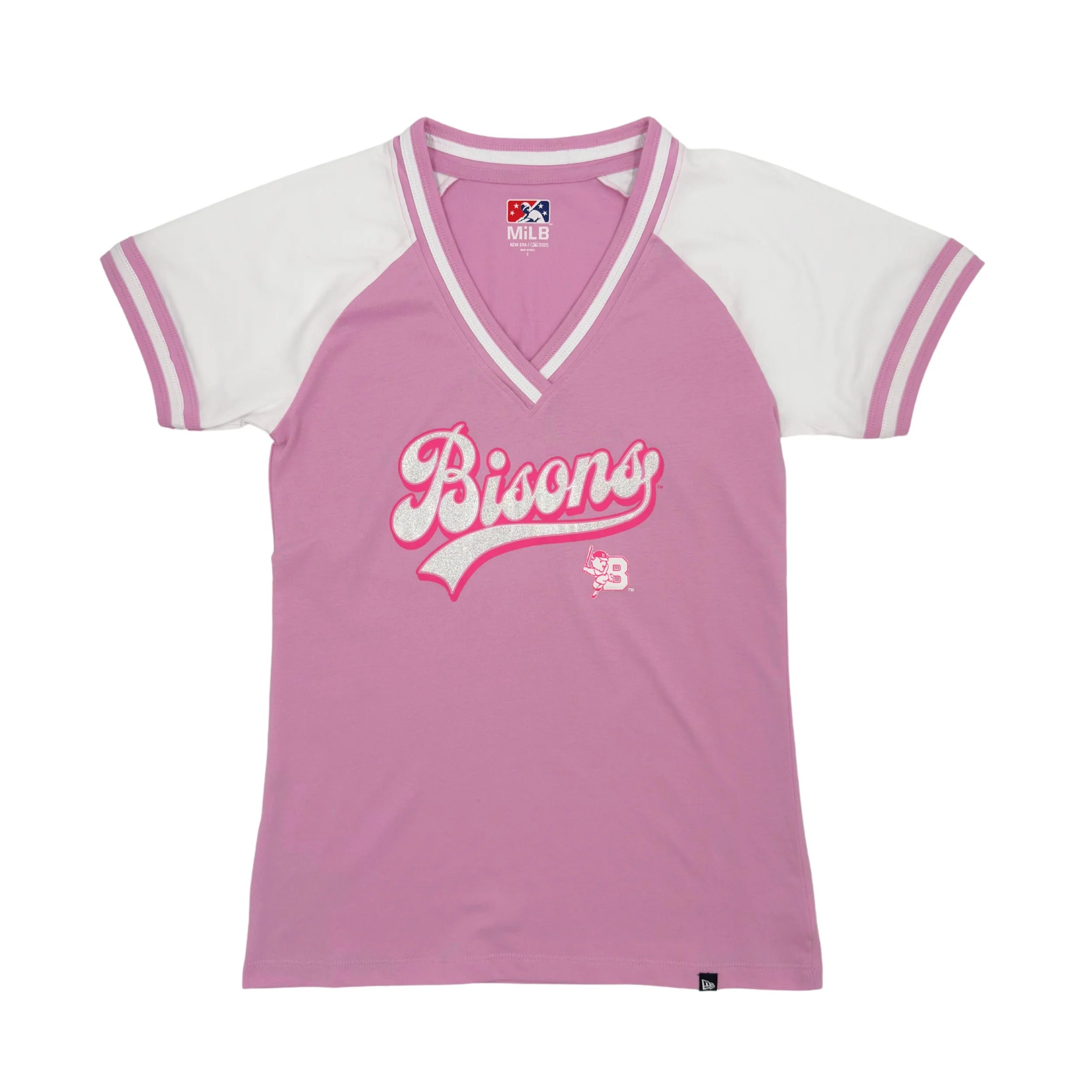 Women's New Era Buffalo Bisons Glitter Pink & White V-Neck