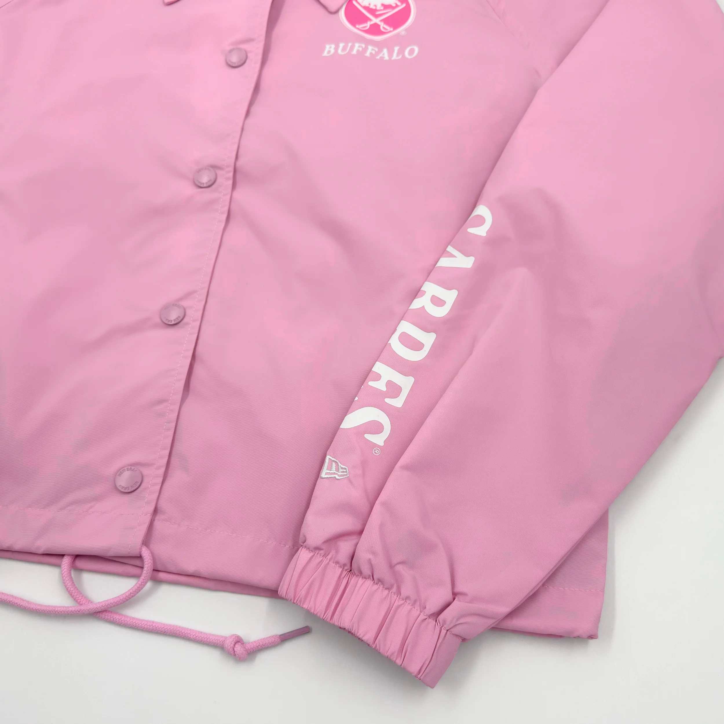 Women's New Era Sabres Pink Cropped Lightweight Button Jacket - Image 5