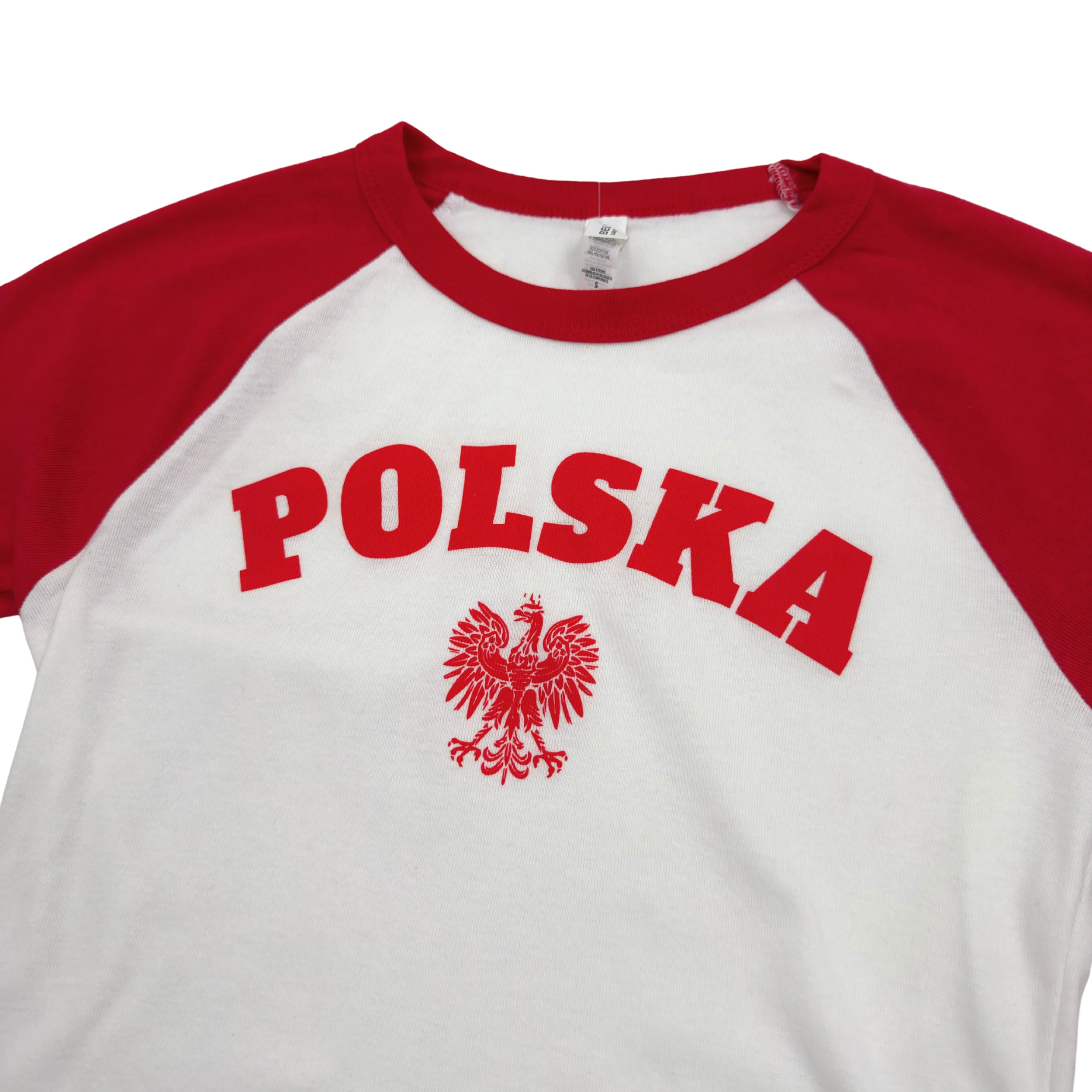Women's Polska White & Red 3/4 Sleeves Baby Tee - Image 3