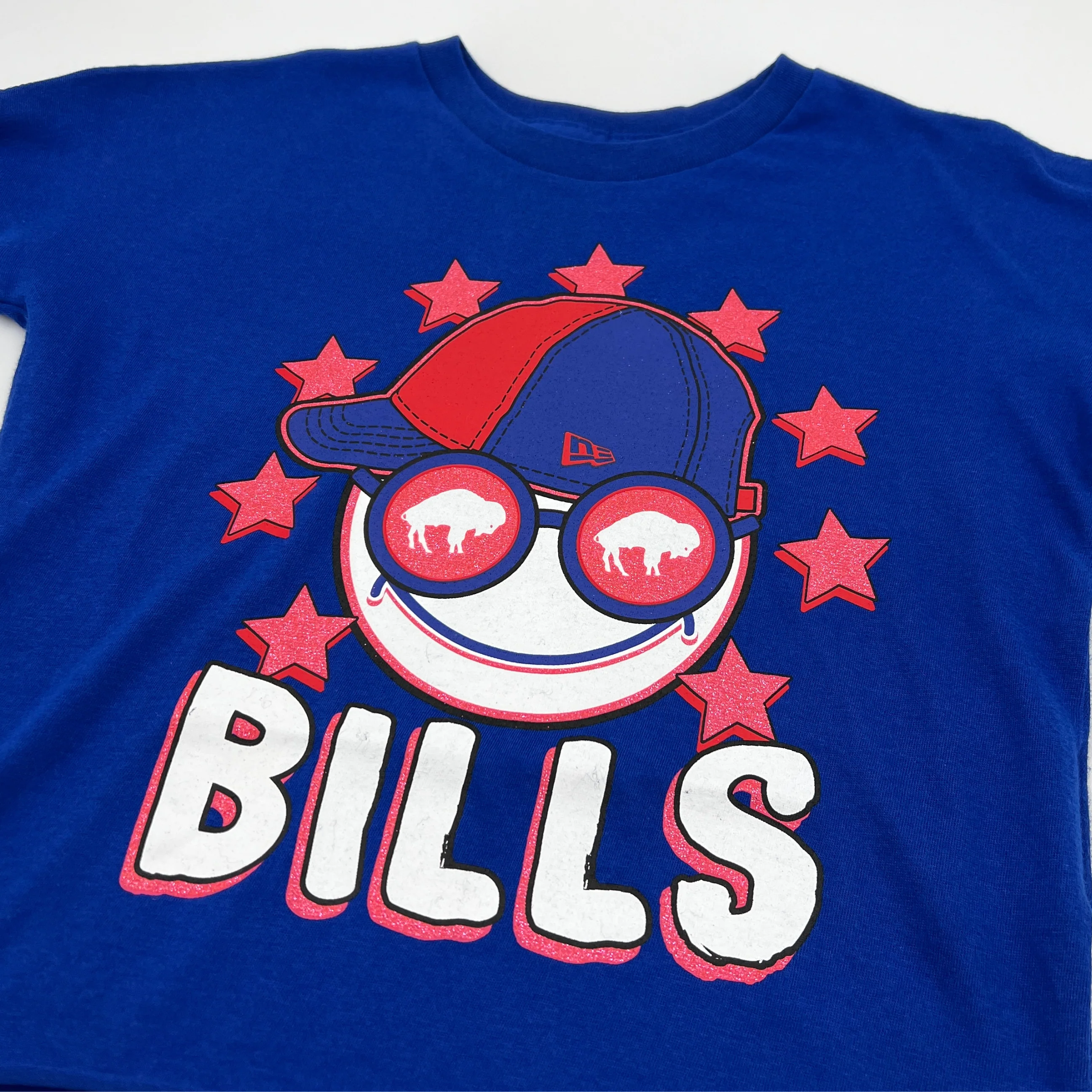 Youth Girls New Era Bills Royal With Happy Fan Short Sleeve Shirt - Image 3