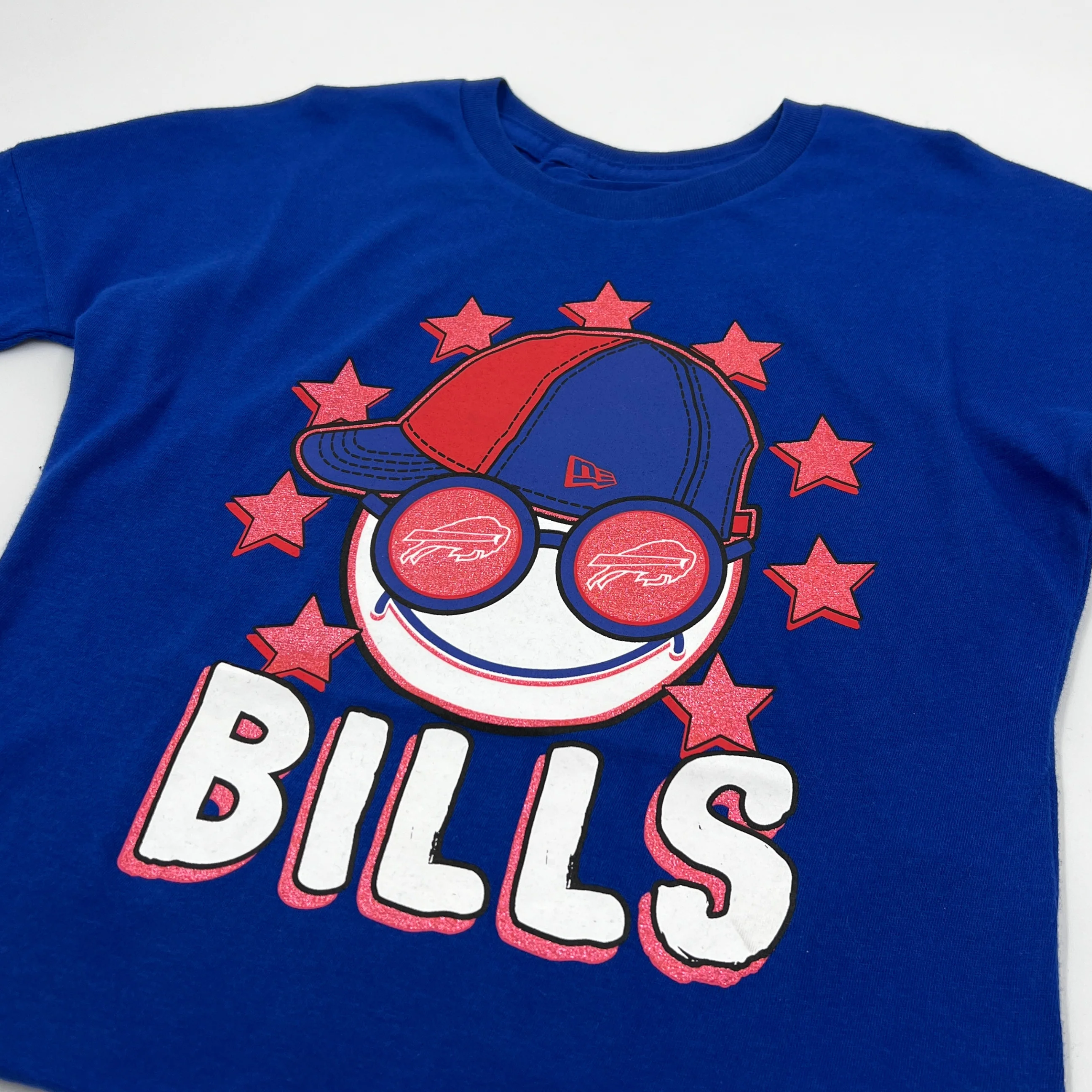Youth Girls New Era Bills Royal With Happy Fan Short Sleeve Shirt - Image 4