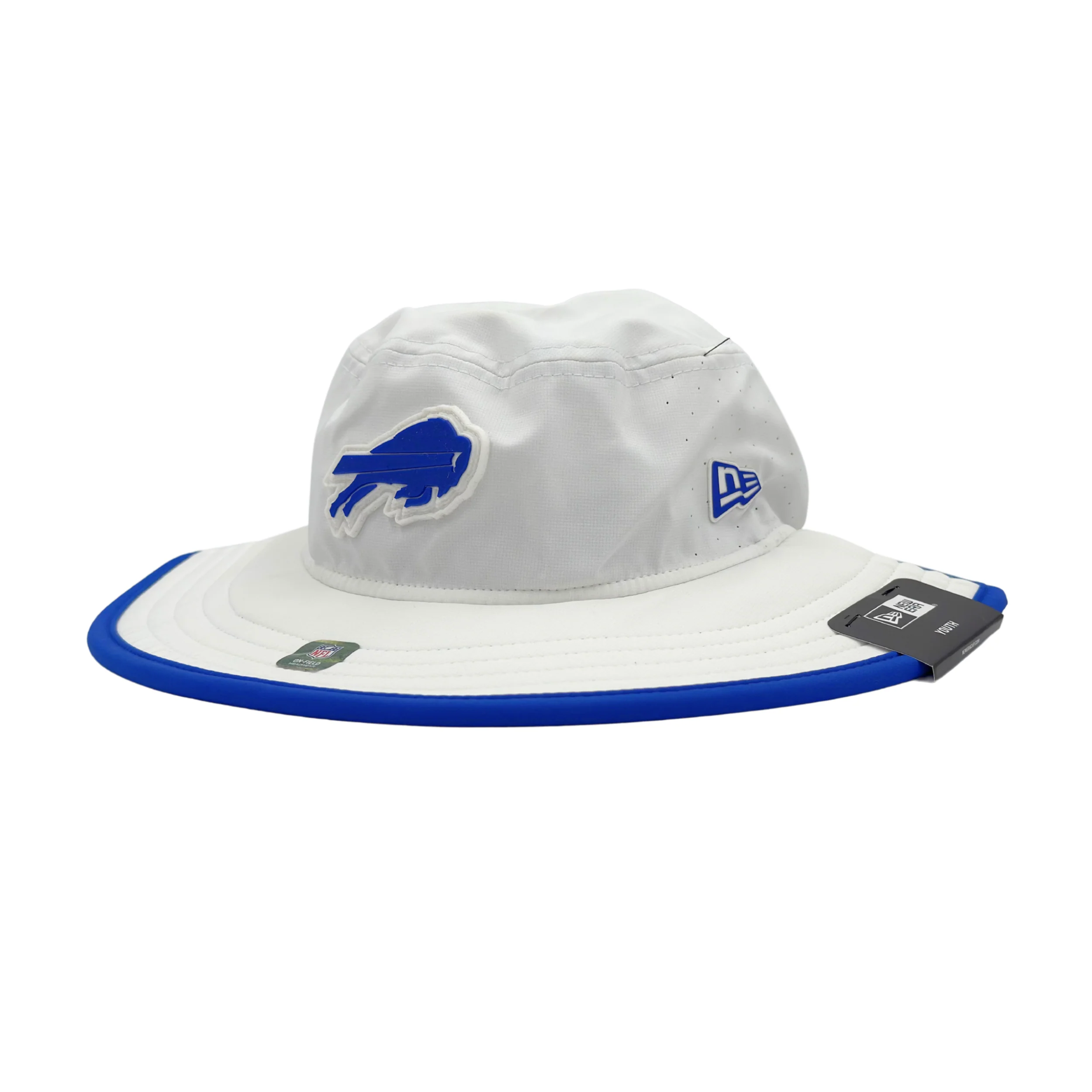 Youth New Era Buffalo Bills 2025 Training Camp White & Royal Bucket Hat