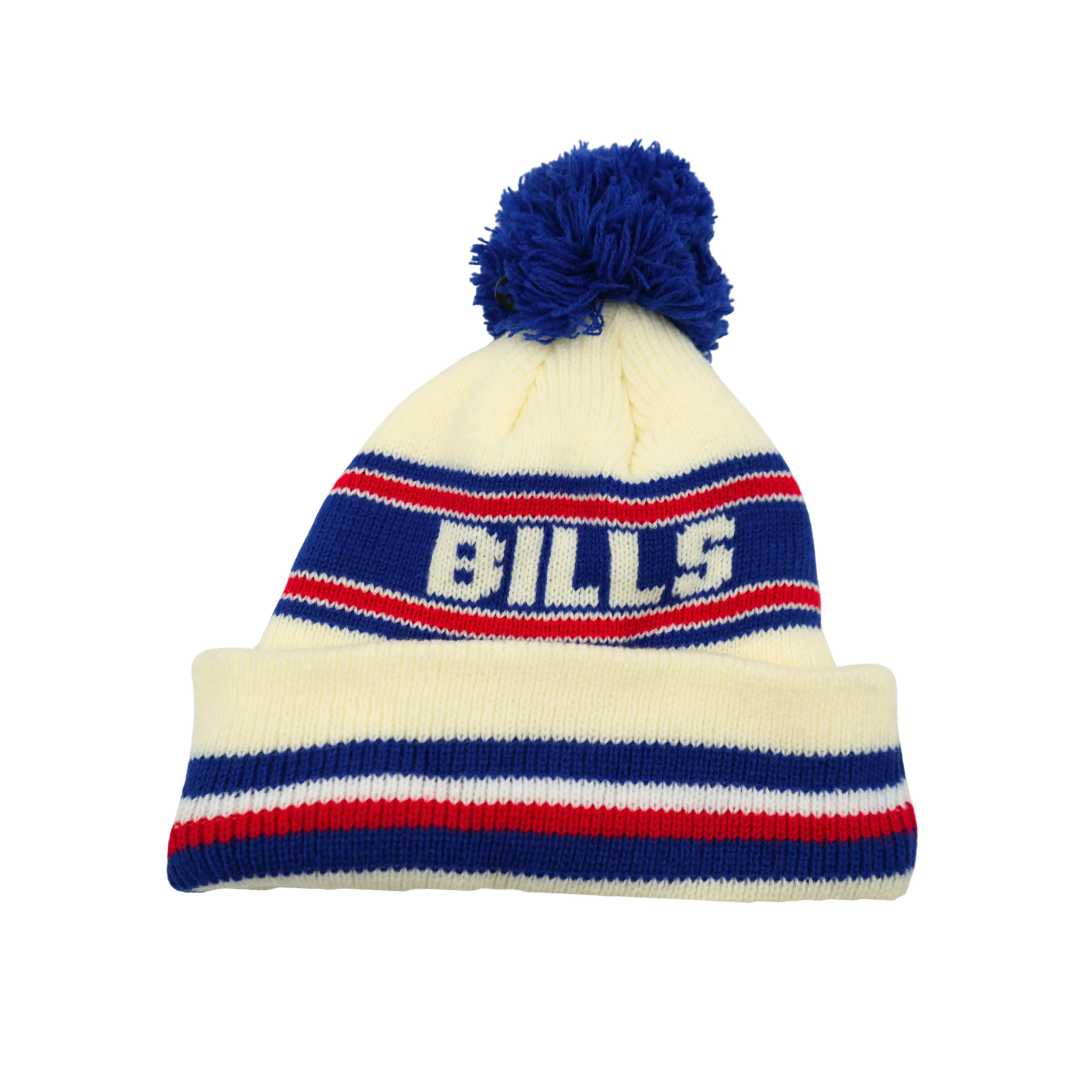 Youth New Era Buffalo Bills White With Blue & Red Stripes Knit Pom - Image 2