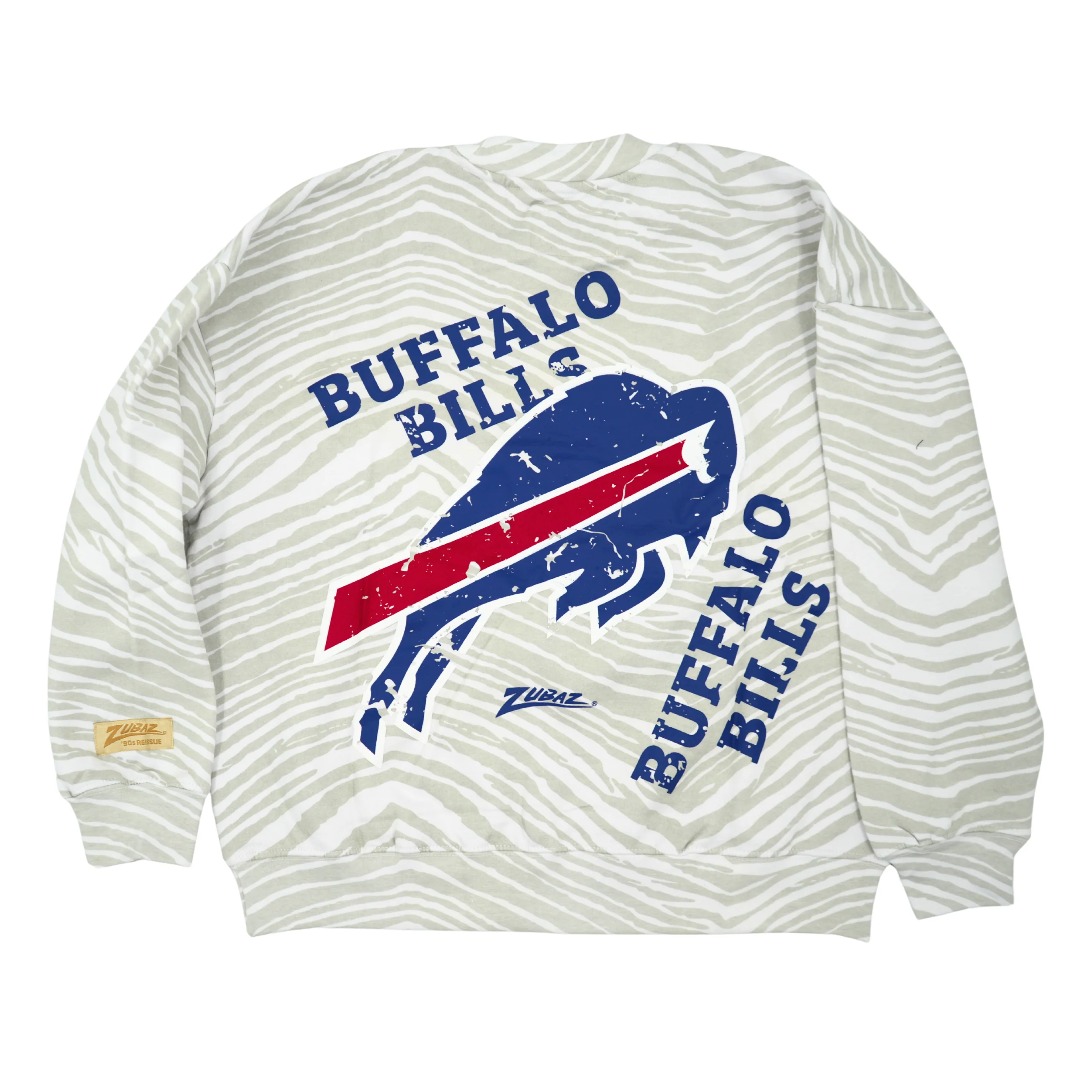 Zubaz Buffalo Bills White & Gray Colorblocking 90s Drop Shoulder Crewneck Sweatshirt - Image 2