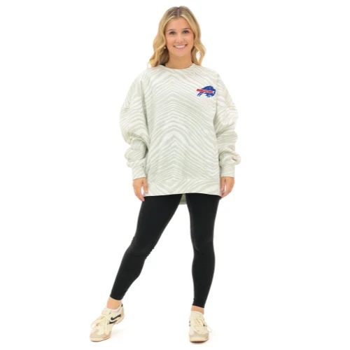 Zubaz Buffalo Bills White & Gray Colorblocking 90s Drop Shoulder Crewneck Sweatshirt - Image 4