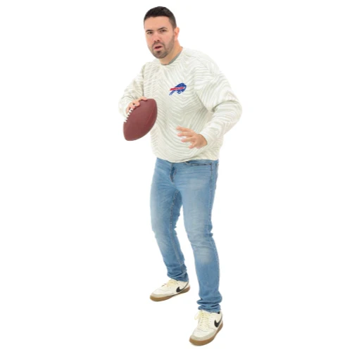 Zubaz Buffalo Bills White & Gray Colorblocking 90s Drop Shoulder Crewneck Sweatshirt - Image 6