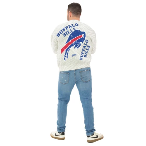 Zubaz Buffalo Bills White & Gray Colorblocking 90s Drop Shoulder Crewneck Sweatshirt - Image 7