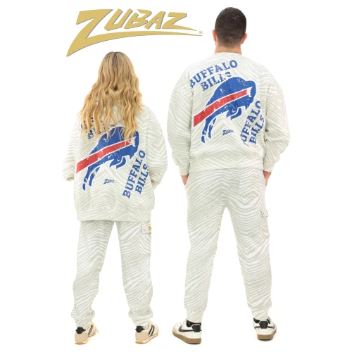 Zubaz Buffalo Bills White & Gray Colorblocking 90s Drop Shoulder Crewneck Sweatshirt - Image 8